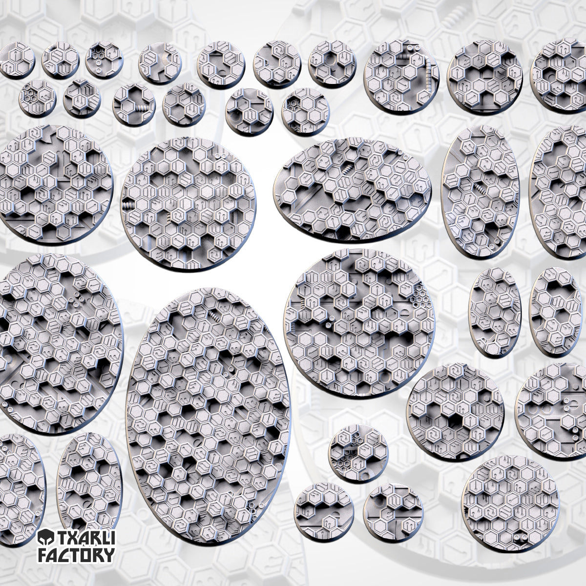 Bases ciberhexagonales | 25 mm | 32 mm | 40 mm | Fábrica de Txarli | Redondo texturizado escénico magnetizable