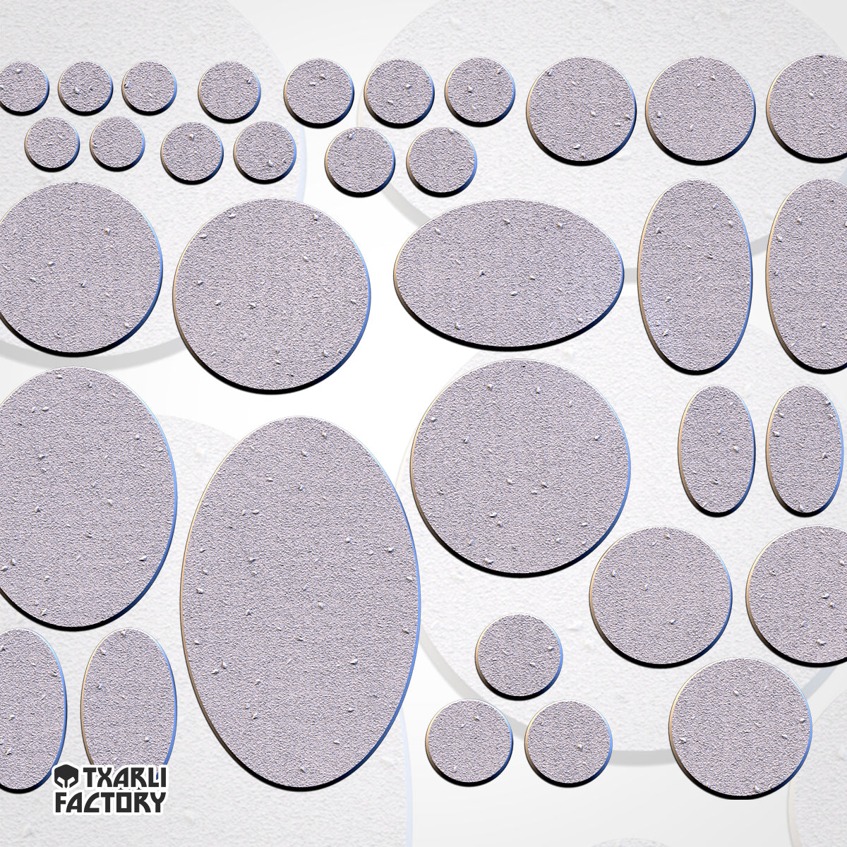 Bases de grava fina | 25 mm | 32 mm | 40 mm | Fábrica de Txarli | Redondo texturizado escénico magnetizable
