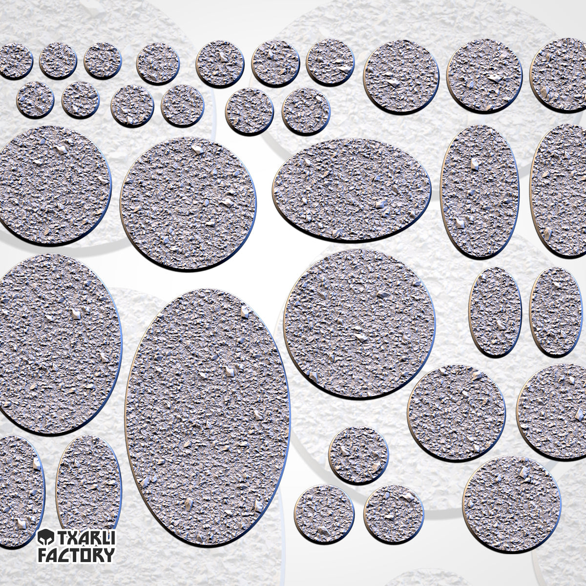 Bases de grava pesada | 25 mm | 32 mm | 40 mm | Fábrica de Txarli | Redondo texturizado escénico magnetizable
