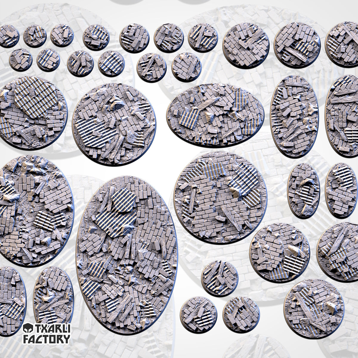 Bases de fábricas en ruinas | 25 mm | 32 mm | 40 mm | Fábrica de Txarli | Redondo texturizado escénico magnetizable