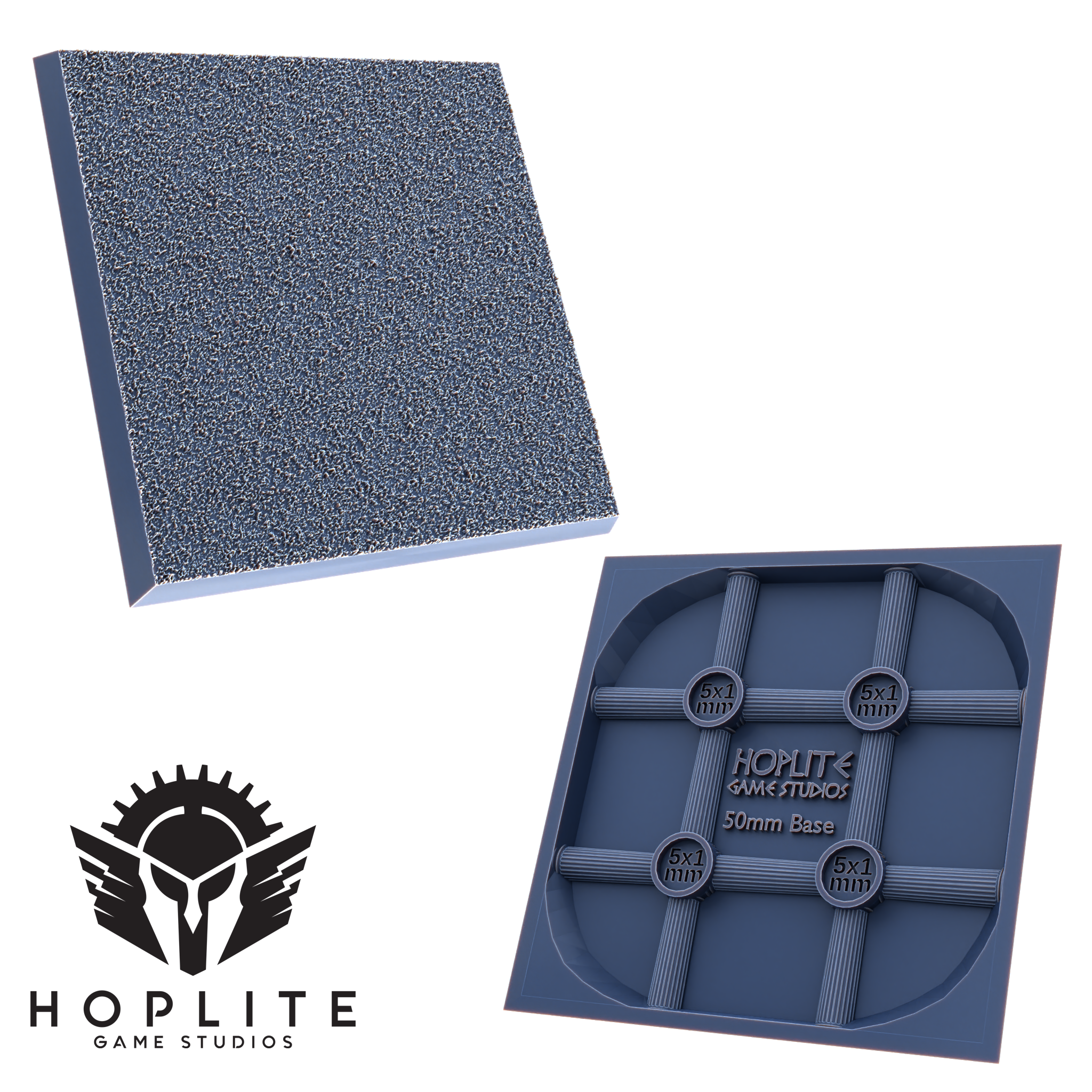 Bases cuadradas magnetizables con textura hoplita | Bases cuadradas de fantasía | 25 mm | 30 mm | 40 mm | 50 mm | y más tamaños