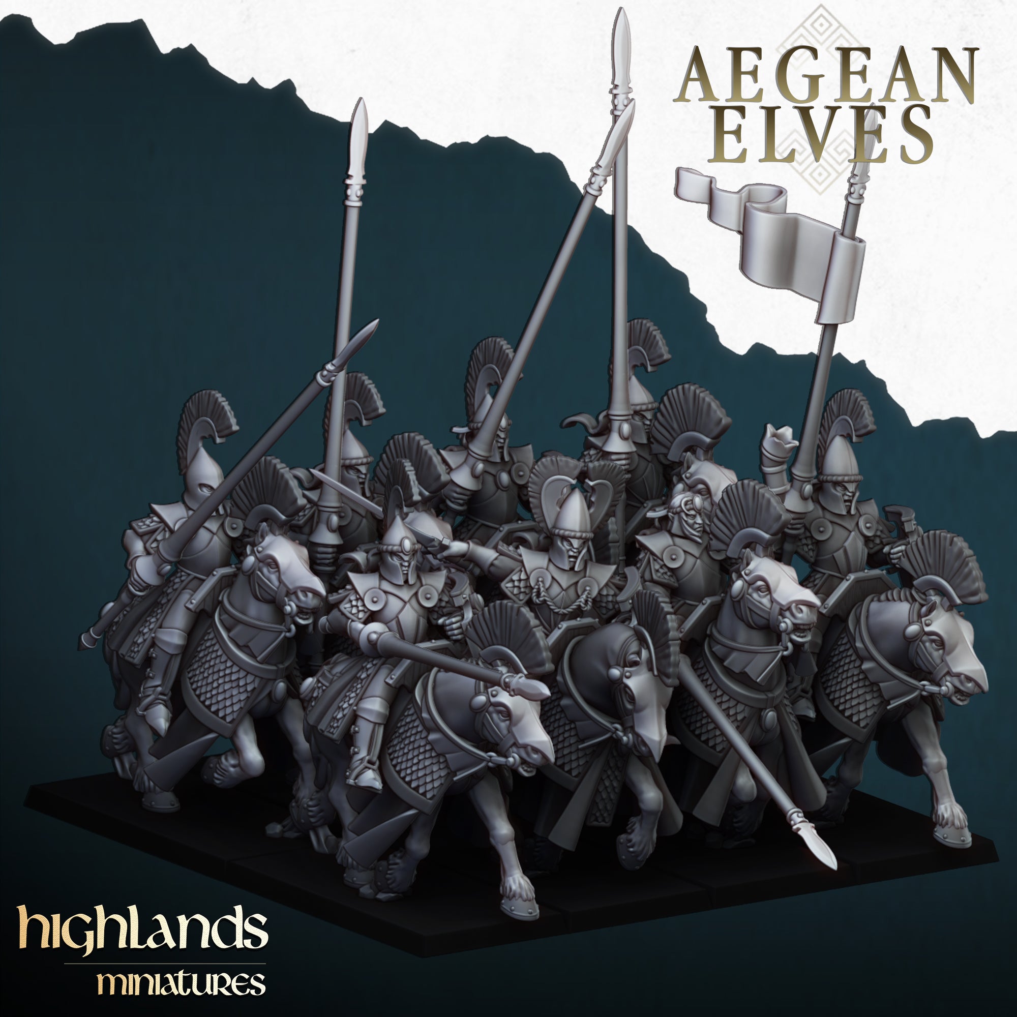 Lanzas montadas de elfos de Agean (x8) - Highlands Miniatures