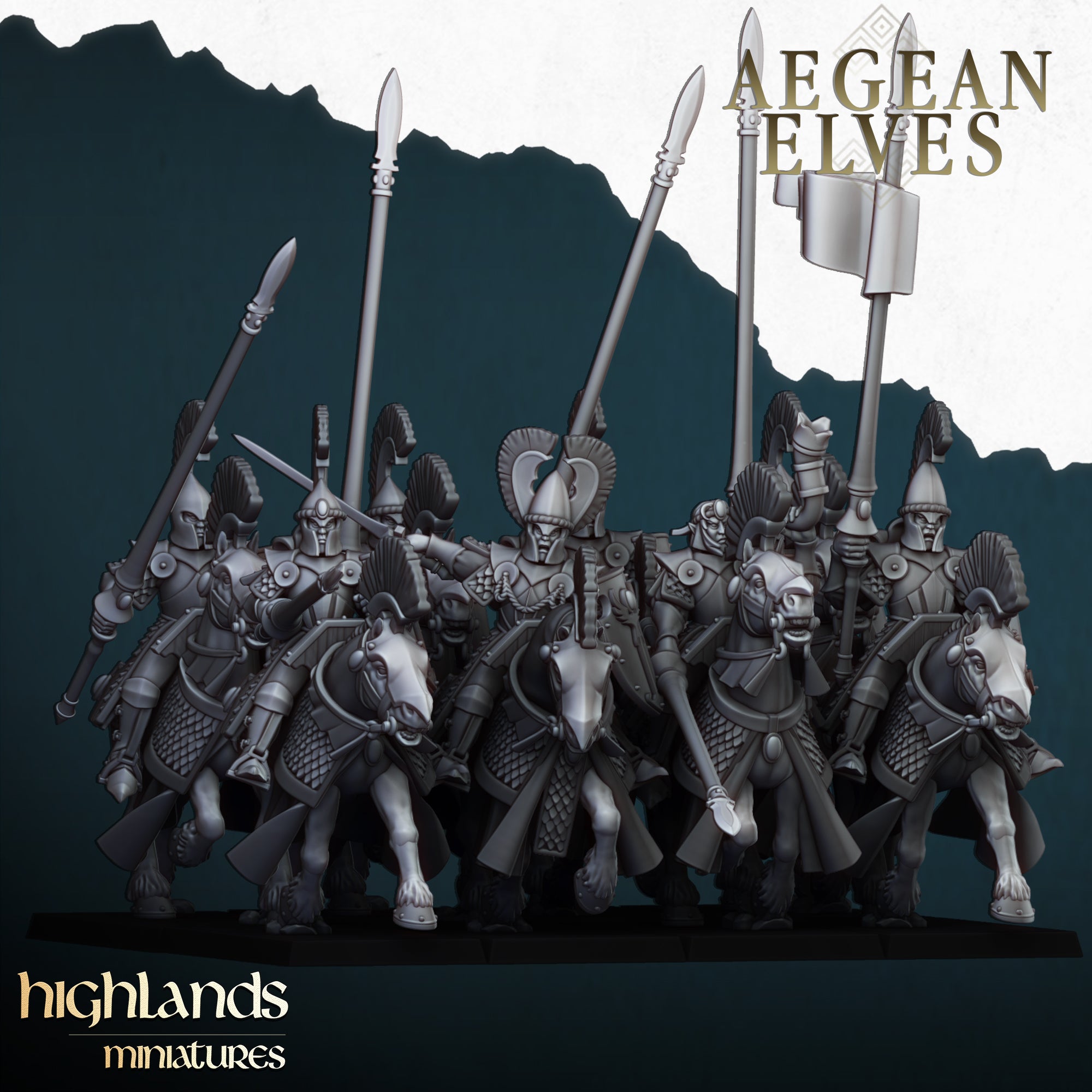 Lanzas montadas de elfos de Agean (x8) - Highlands Miniatures
