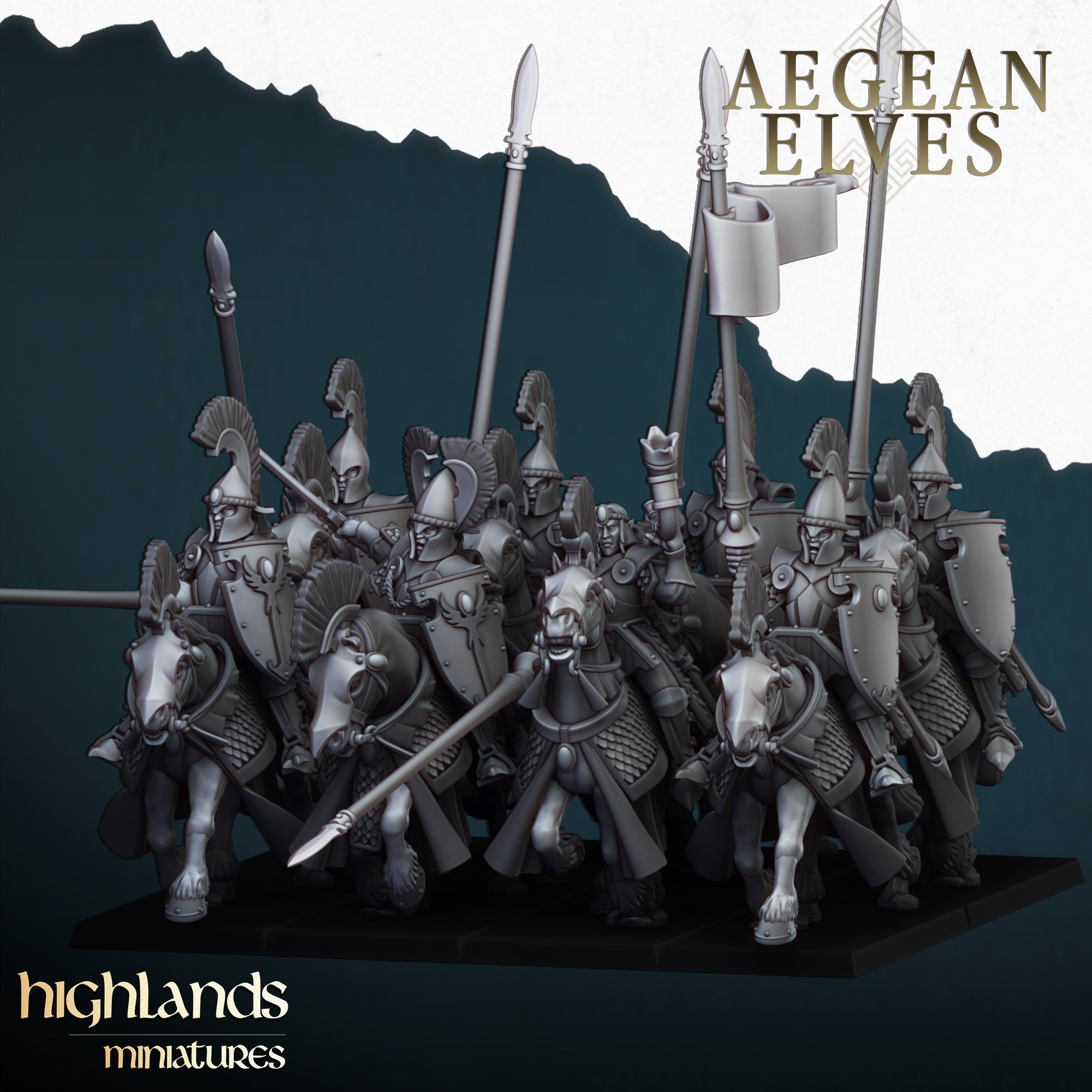 Lanzas montadas de elfos de Agean (x8) - Highlands Miniatures