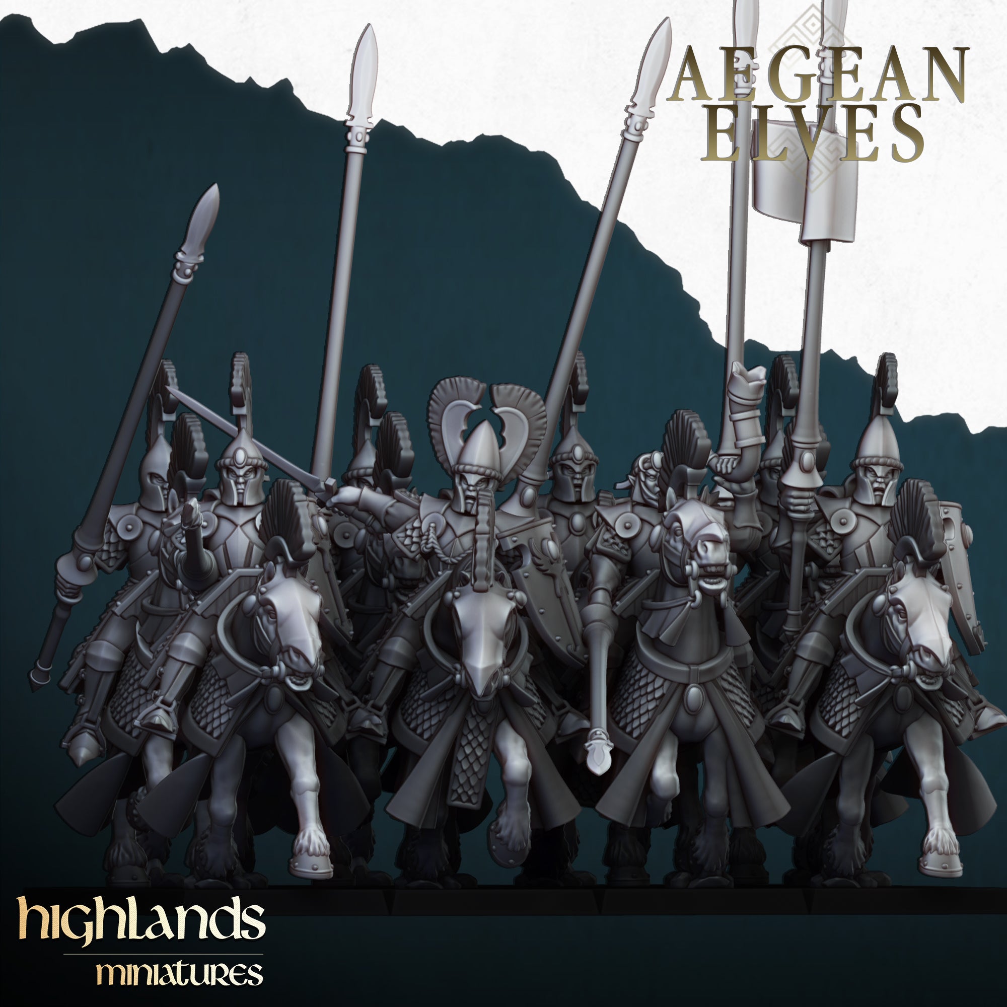 Lanzas montadas de elfos de Agean (x8) - Highlands Miniatures
