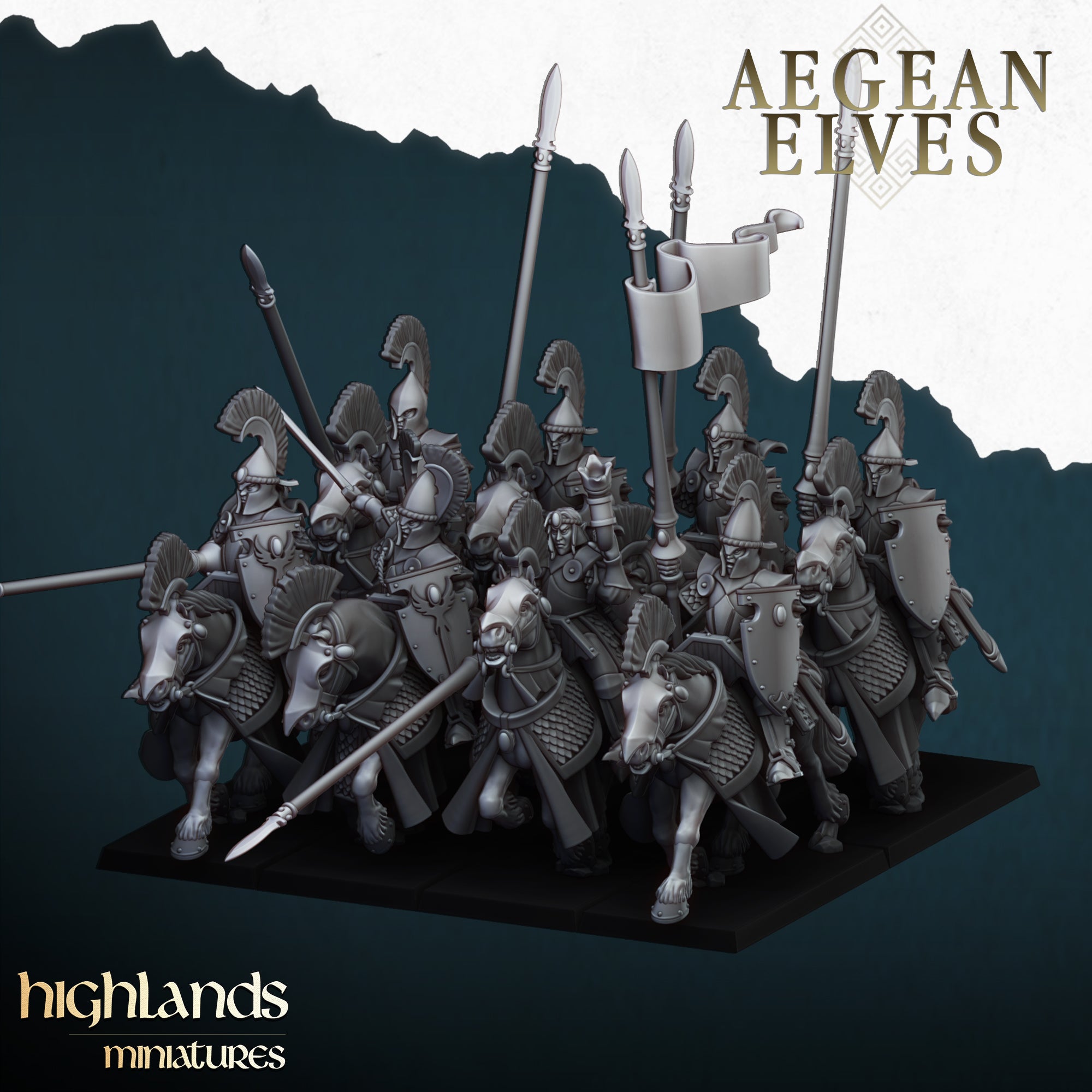 Lanzas montadas de elfos de Agean (x8) - Highlands Miniatures