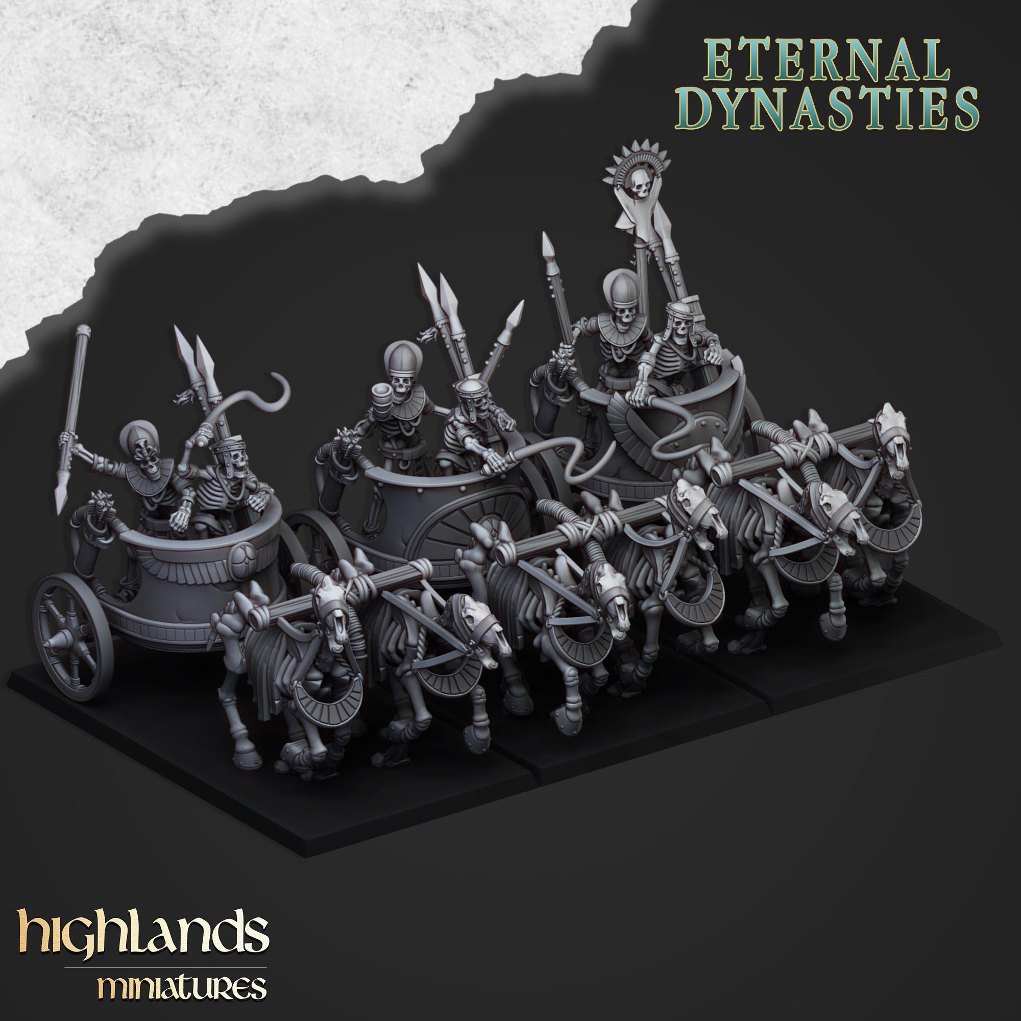 Carros esqueléticos antiguos (x3) - Dinastías eternas | Miniaturas de las Tierras Altas
