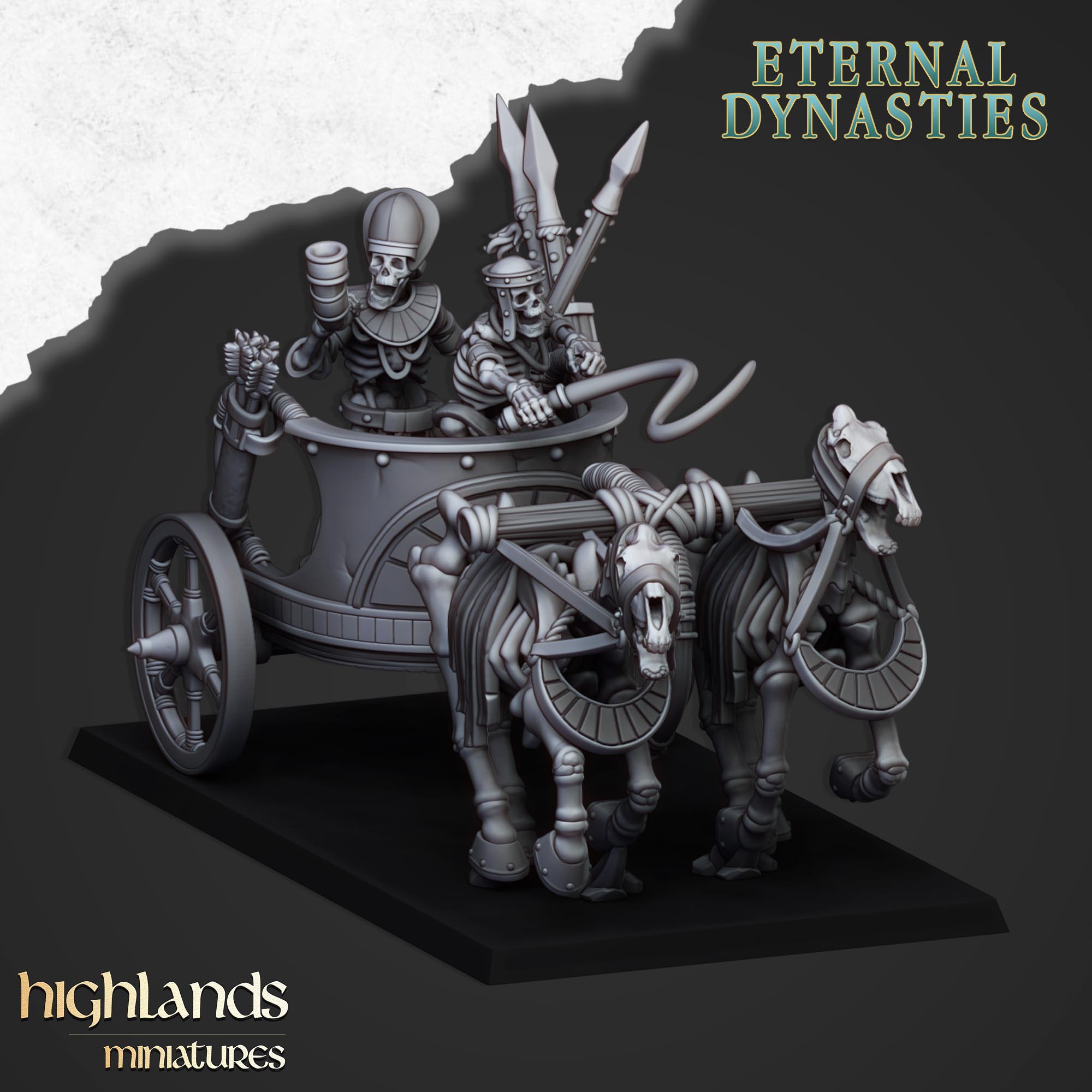 Antike Skelettstreitwagen (x3) – Ewige Dynastien | Highlands Miniatures