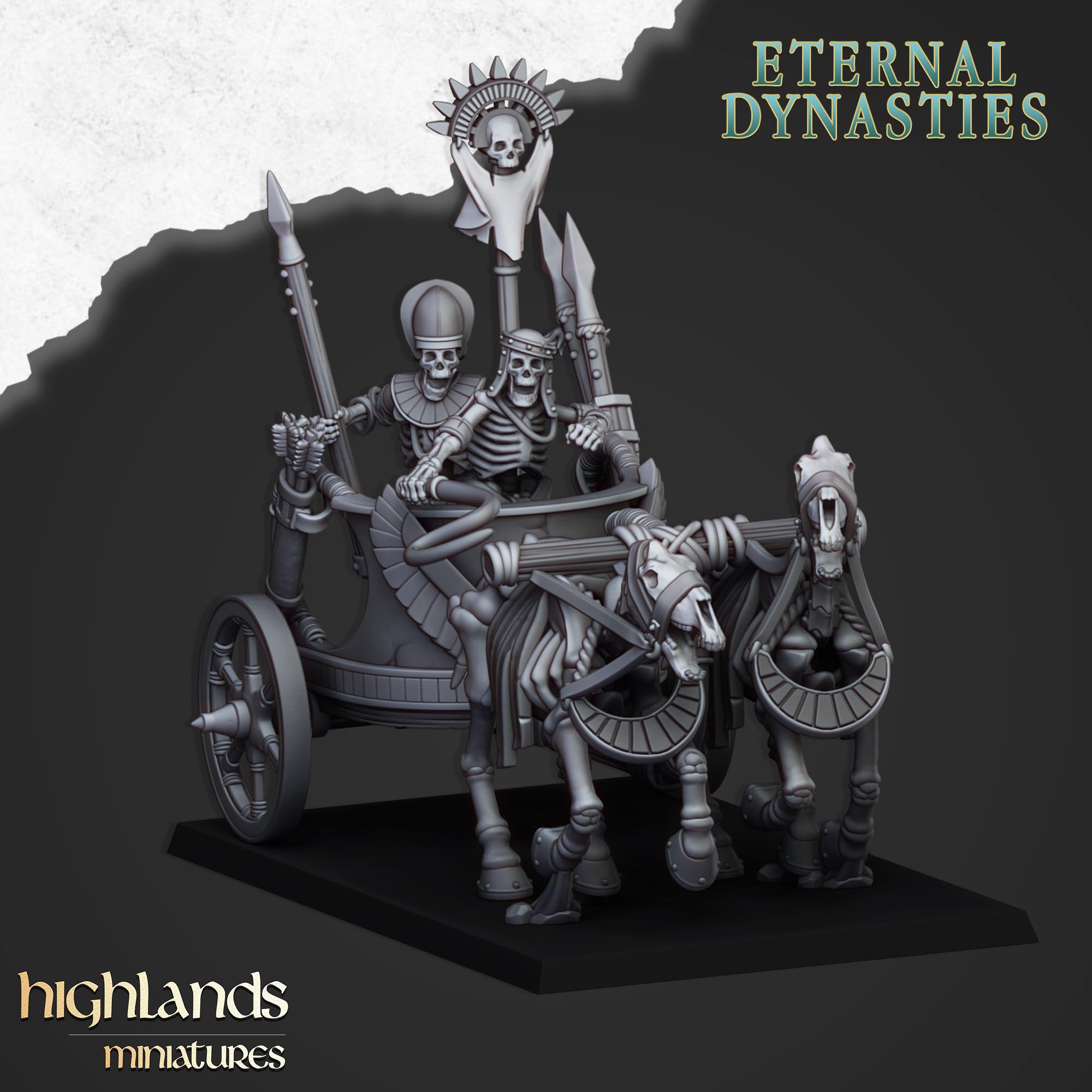 Antike Skelettstreitwagen (x3) – Ewige Dynastien | Highlands Miniatures