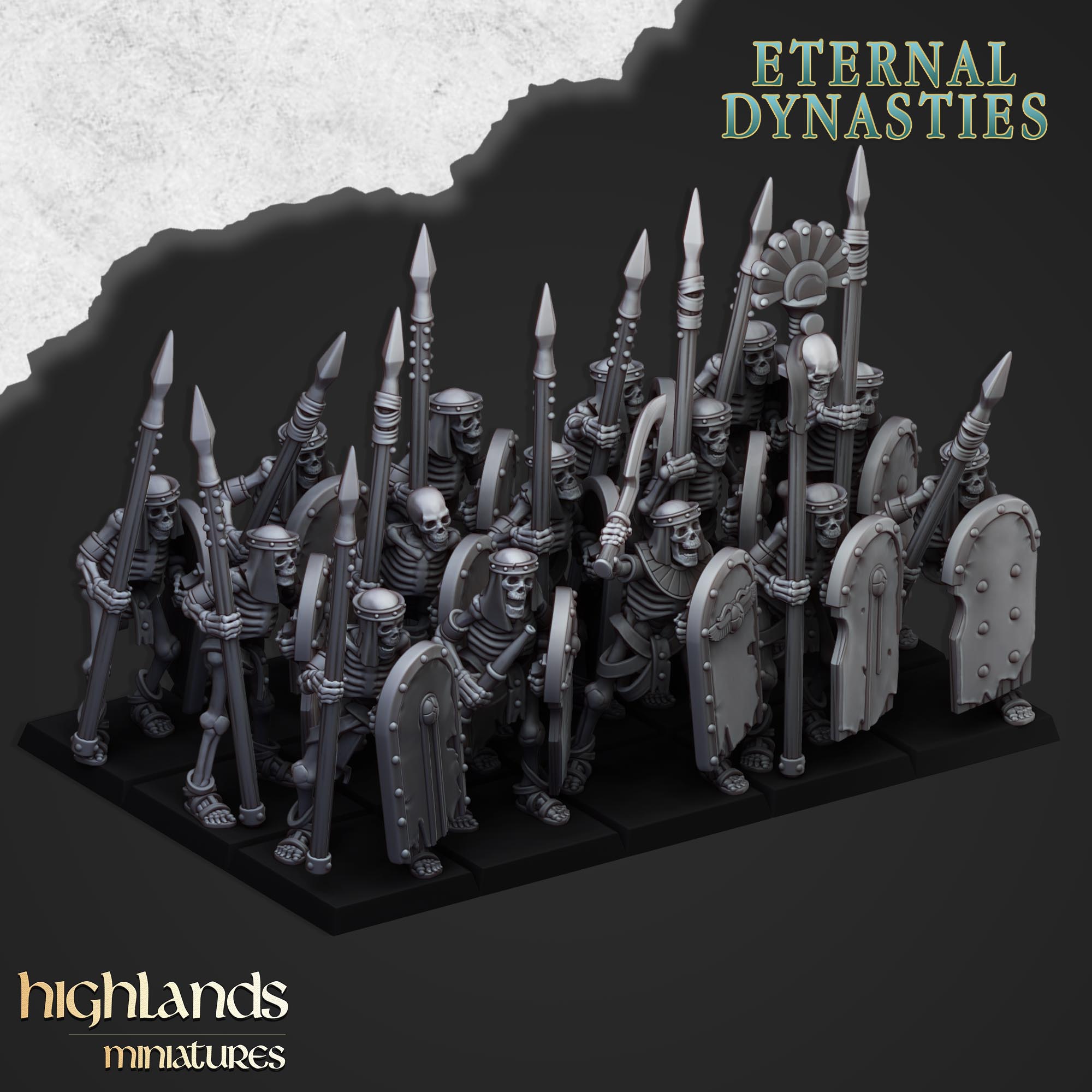 Esqueletos antiguos con lanzas (x15) - Dinastías eternas - | Miniaturas de las Tierras Altas