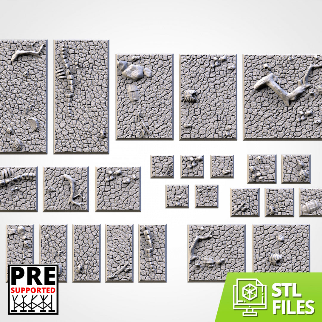 Bases cuadradas desérticas agrietadas | 20 mm | 25 mm | 40 mm | Txarli Factory | Bases cuadradas texturizadas escénicas magnetizables