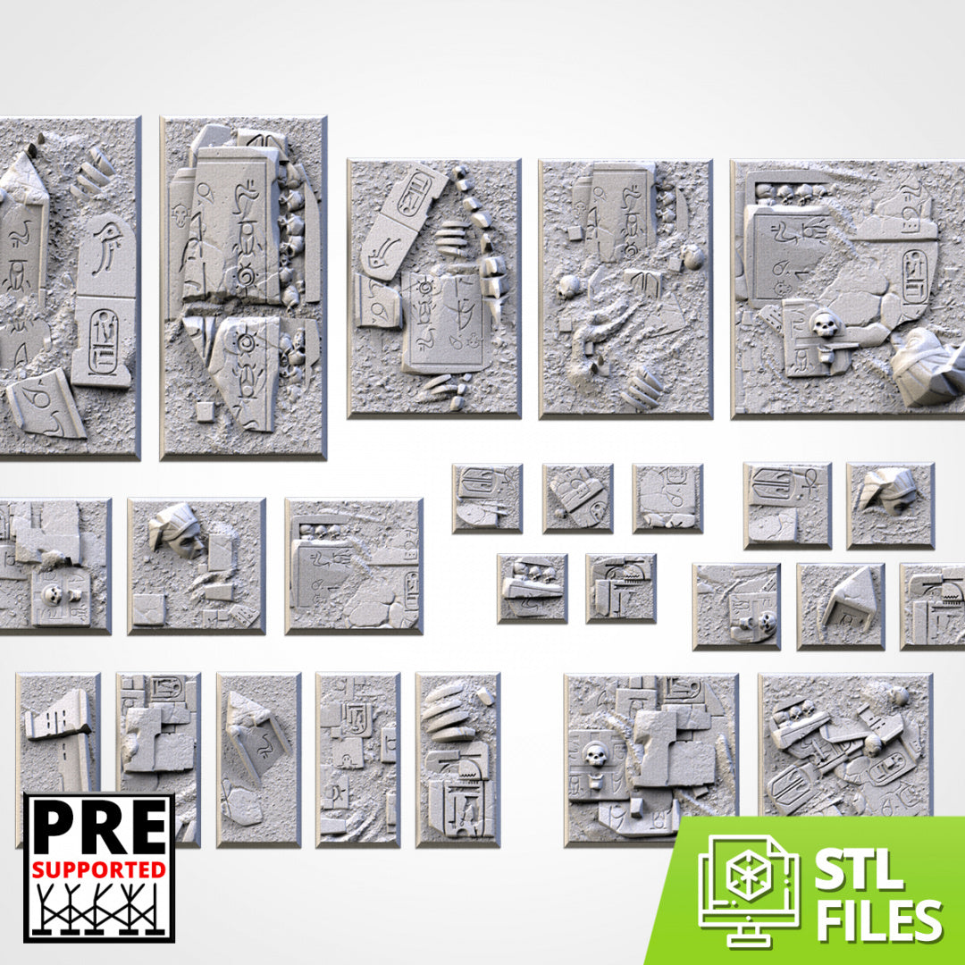 Bases cuadradas de arenas egipcias | 20 mm | 25 mm | 40 mm | Fábrica Txarli | Bases cuadradas texturizadas escénicas magnetizables