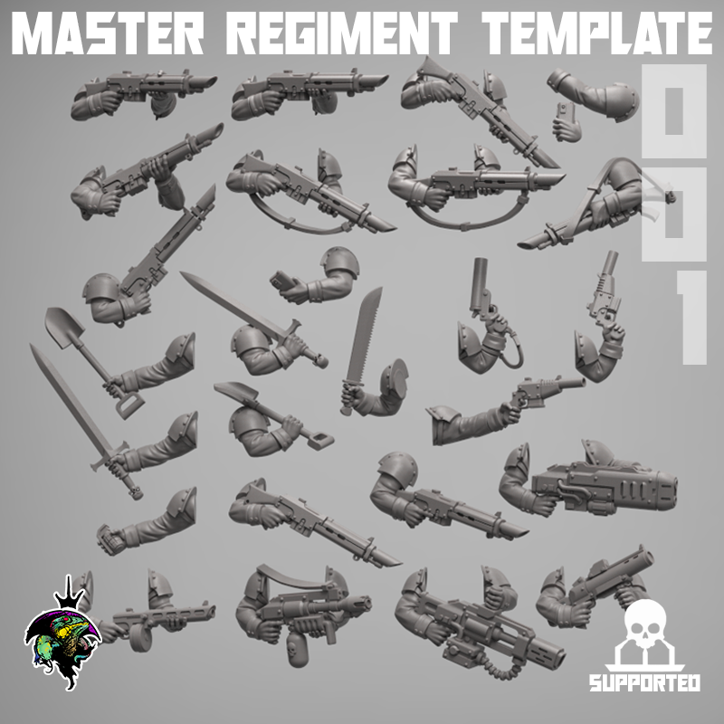 Piezas: Plantilla de brazos del regimiento maestro (x10) | Reptilian Overlords | 28 mm