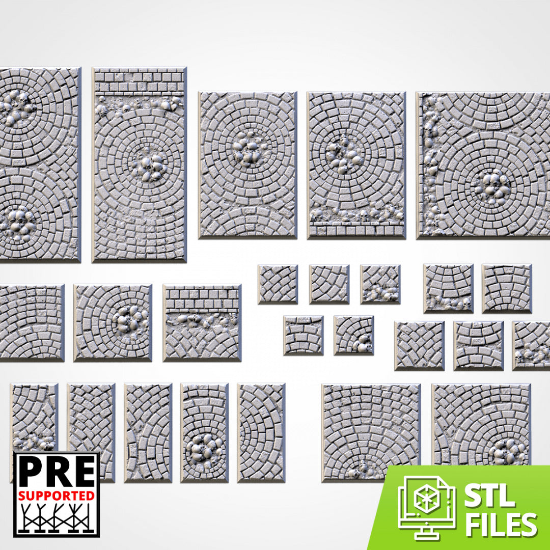 Medieval Road Square Bases | 25mm | 30mm | 40mm | Txarli Factory | Magnetizable Scenic Textured Square
