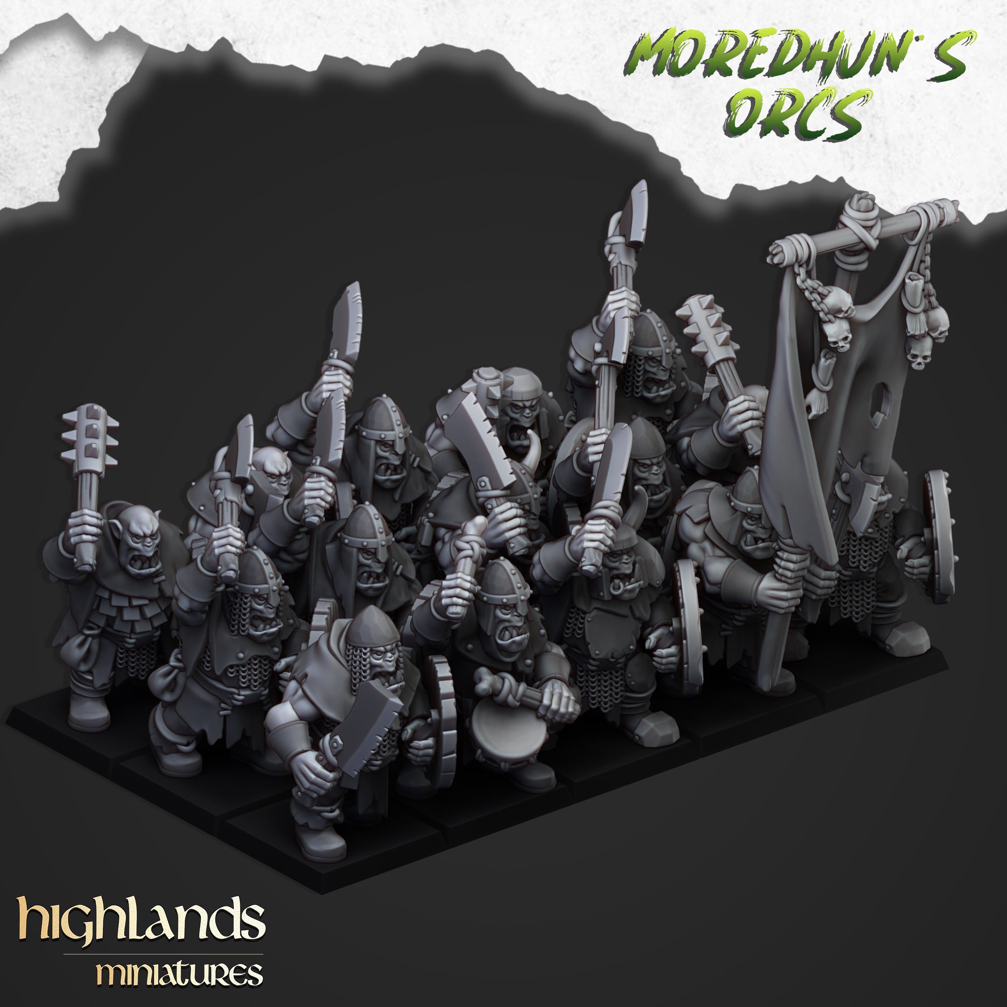 Guerreros orcos con armas de mano (x15) - Tribus orcos y duendes | Miniaturas de las Tierras Altas