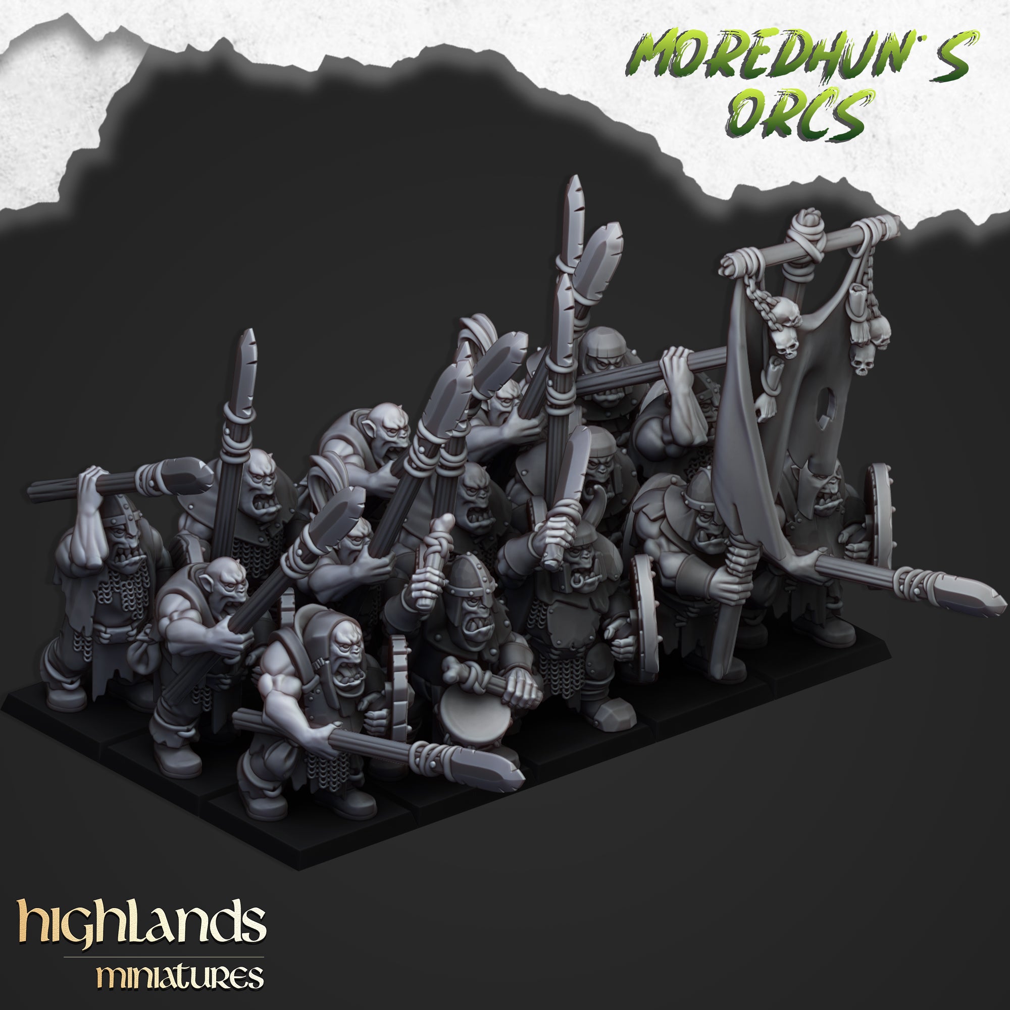 Guerreros orcos con lanzas (x15) - Tribus orcos y duendes | Miniaturas de las Tierras Altas