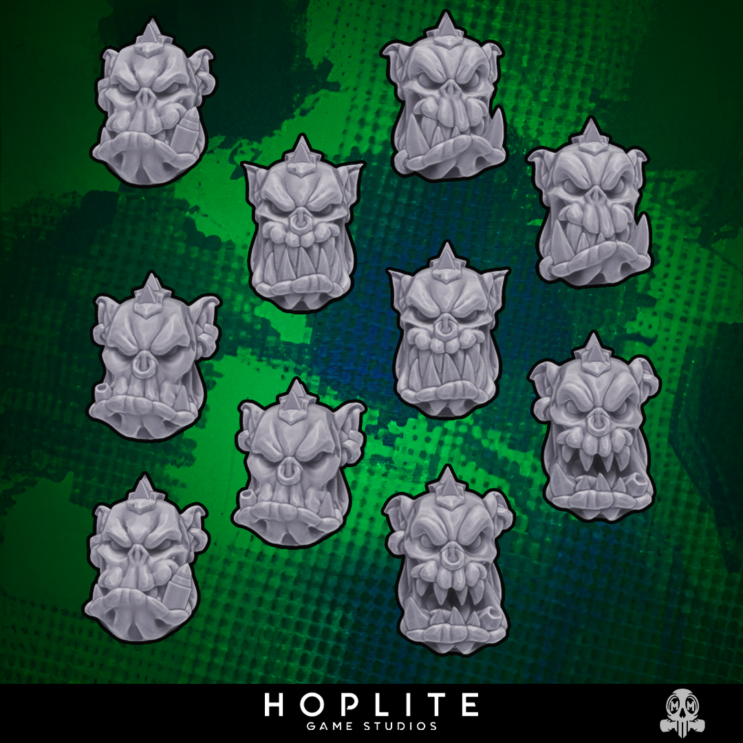 Cabezas de orco enmascarado, x10 | Orcos espaciales | Orkos piel verde | Miniaturas maliciosas