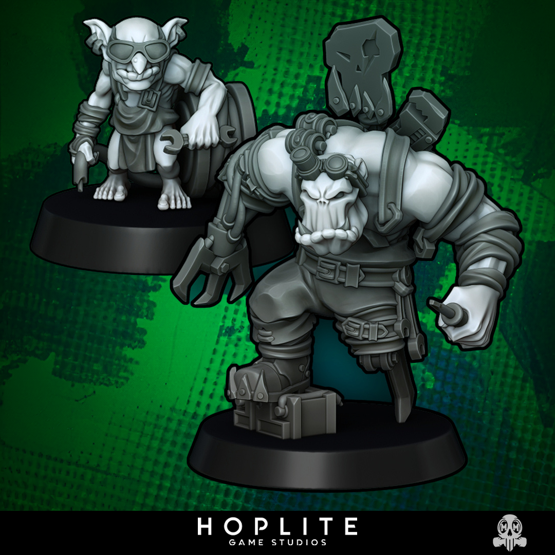 Orco mecánico y compañero goblin | Malicious Miniatures