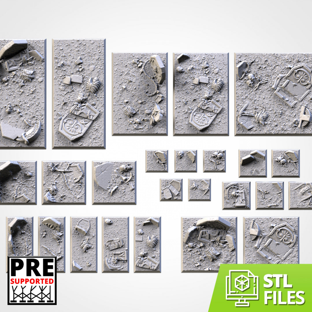 Graveyard Square Bases | 25mm | 30mm | 40mm | Txarli Factory | Magnetizable Scenic Textured Square