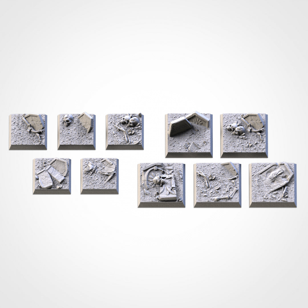 Graveyard Square Bases | 20mm | 25mm | 40mm | Txarli Factory | Magnetizable Scenic Textured Square