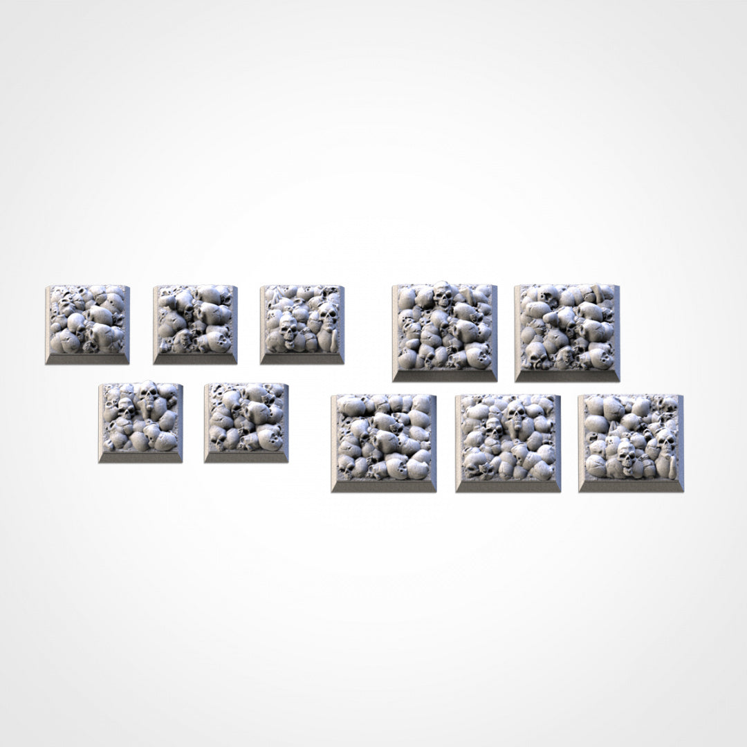 Death Skulls Square Bases | 20mm | 25mm | 40mm | Txarli Factory | Magnetizable Scenic Textured Square