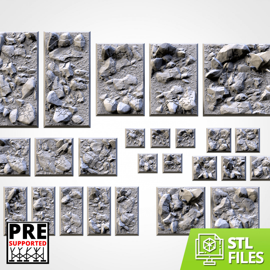 Bases cuadradas Chaos Hell | 20 mm | 25 mm | 40 mm | Txarli Factory | Bases cuadradas texturizadas escénicas magnetizables