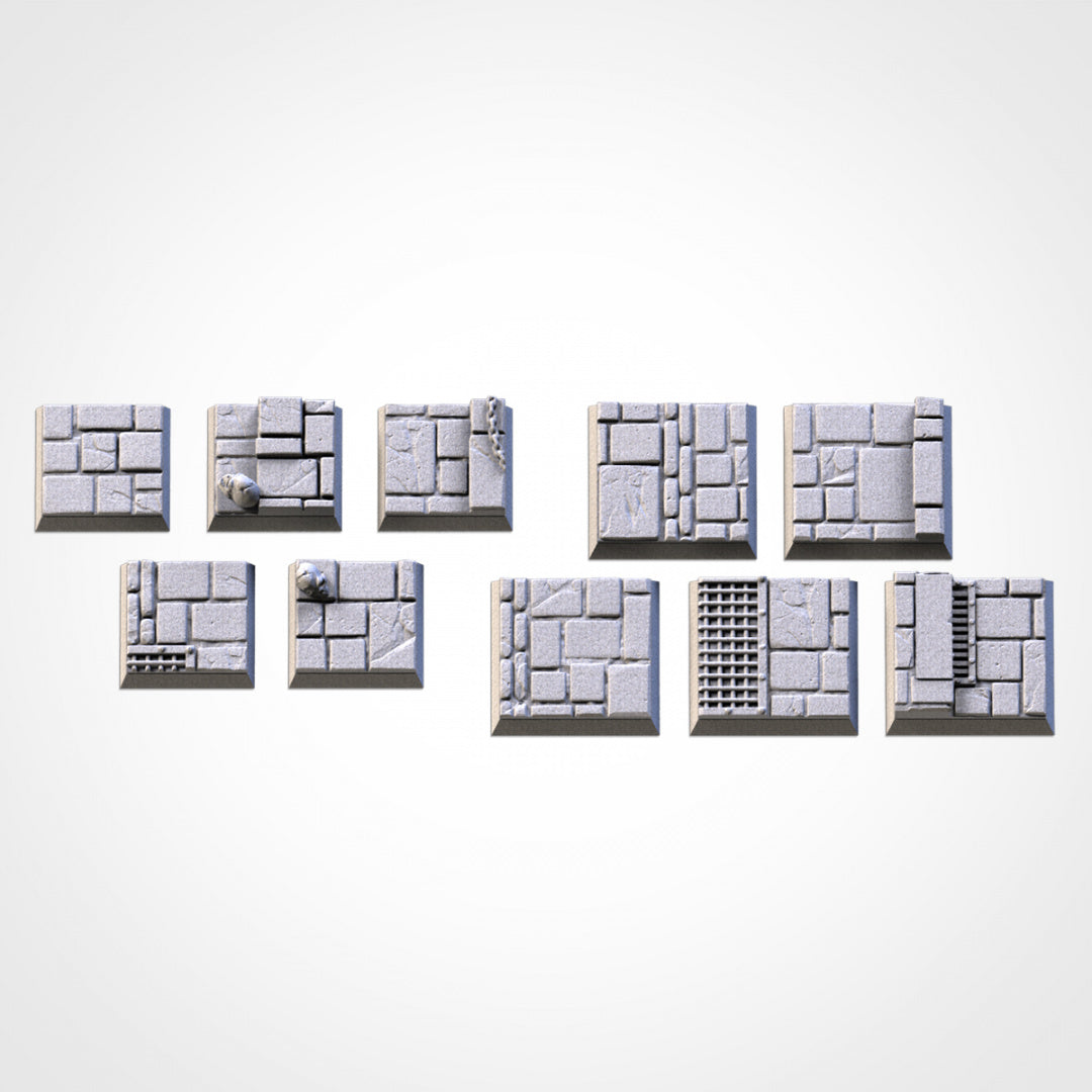 Dungeon Square Bases | 20mm | 25mm | 40mm | Txarli Factory | Magnetizable Scenic Textured Square