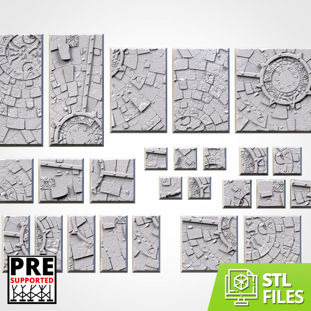Sacred Temple Square Bases | 25mm | 30mm | 40mm | Txarli Factory | Magnetizable Scenic Textured Square