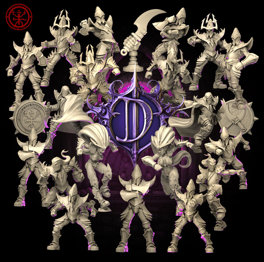 The Dark Daggers - Equipo de fútbol de fantasía Dark Elf - 15 jugadores - Miniaturas de antorchas