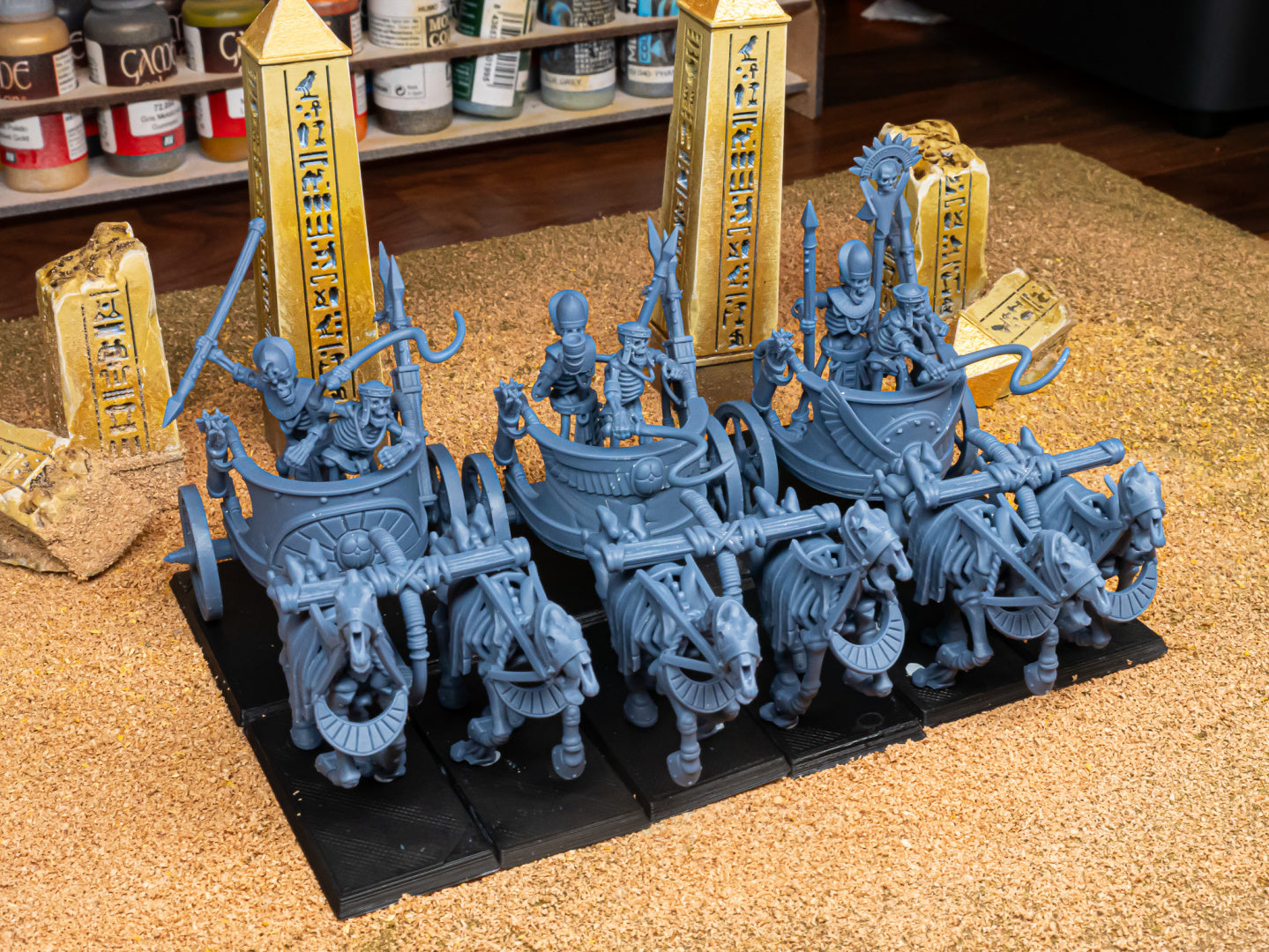 Antike Skelettstreitwagen (x3) – Ewige Dynastien | Highlands Miniatures