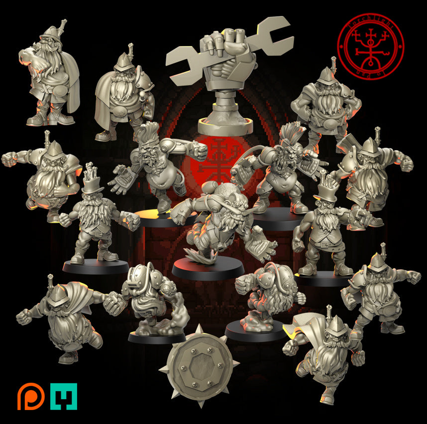 The Sewer Guards - Equipo de fútbol de fantasía enano - 16 jugadores - Miniaturas de antorchas