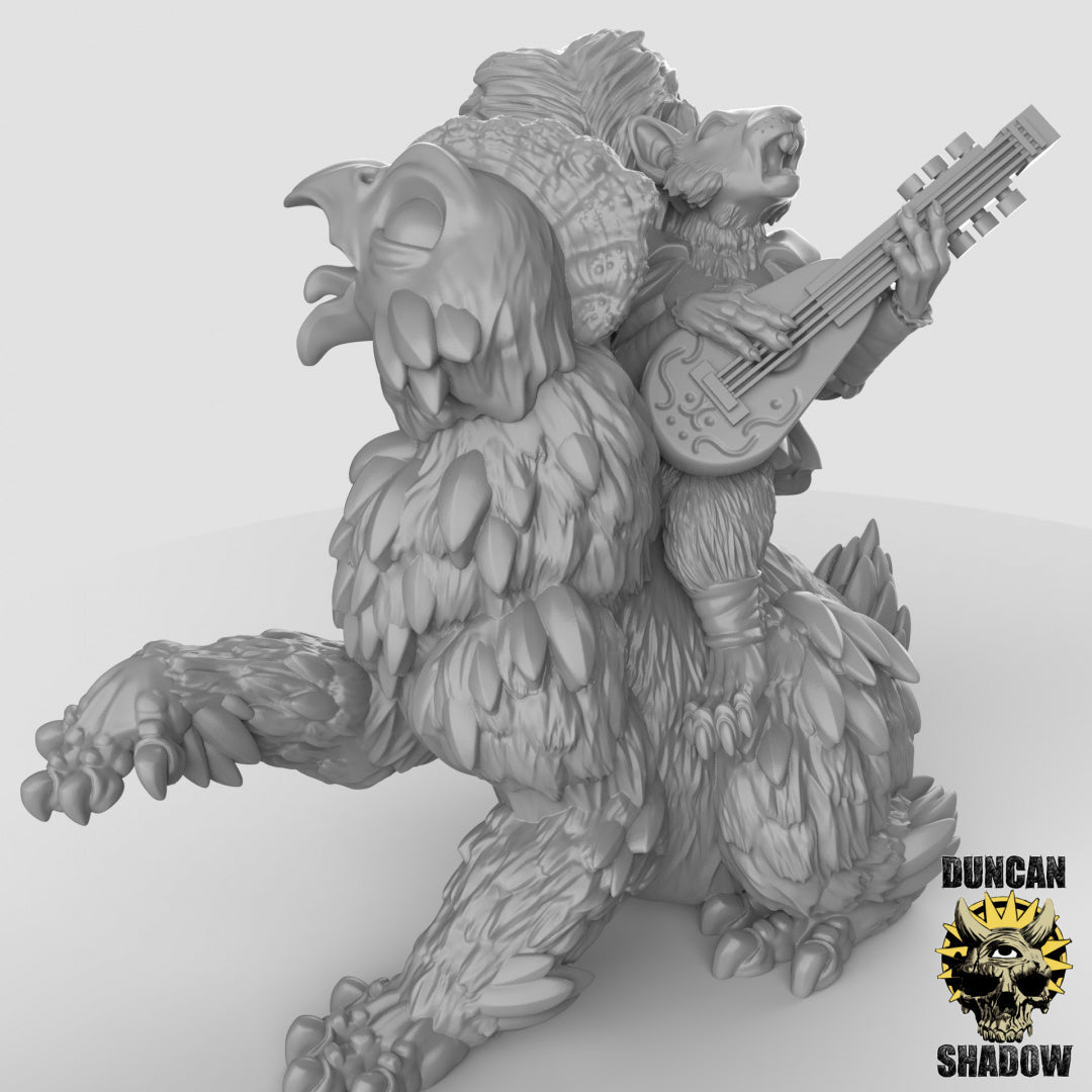 Scurryni Ardilla Folk Bardo Montando Oso Pollo | Sombra de Duncan | Compatible con Dragones y Mazmorras y Pathfinder