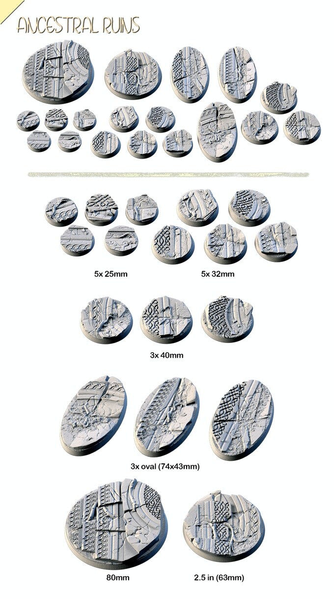 Ancestral Ruins Bases | 25mm | 32mm | 40mm | Txarli Factory | Magnetizable Scenic Textured Round