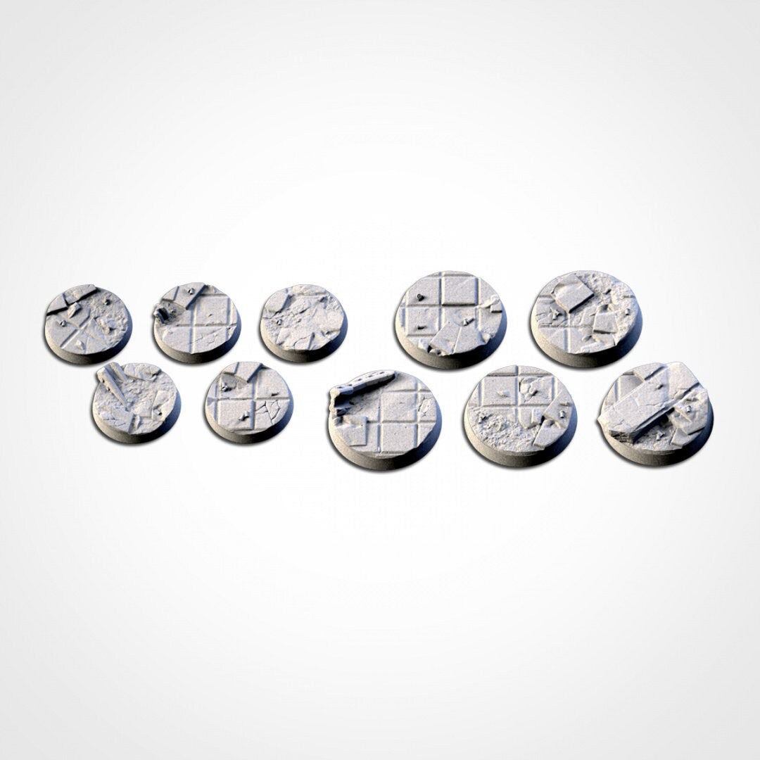 City Ruins Bases | 25mm | 32mm | 40mm | Txarli Factory | Magnetizable Scenic Textured Round