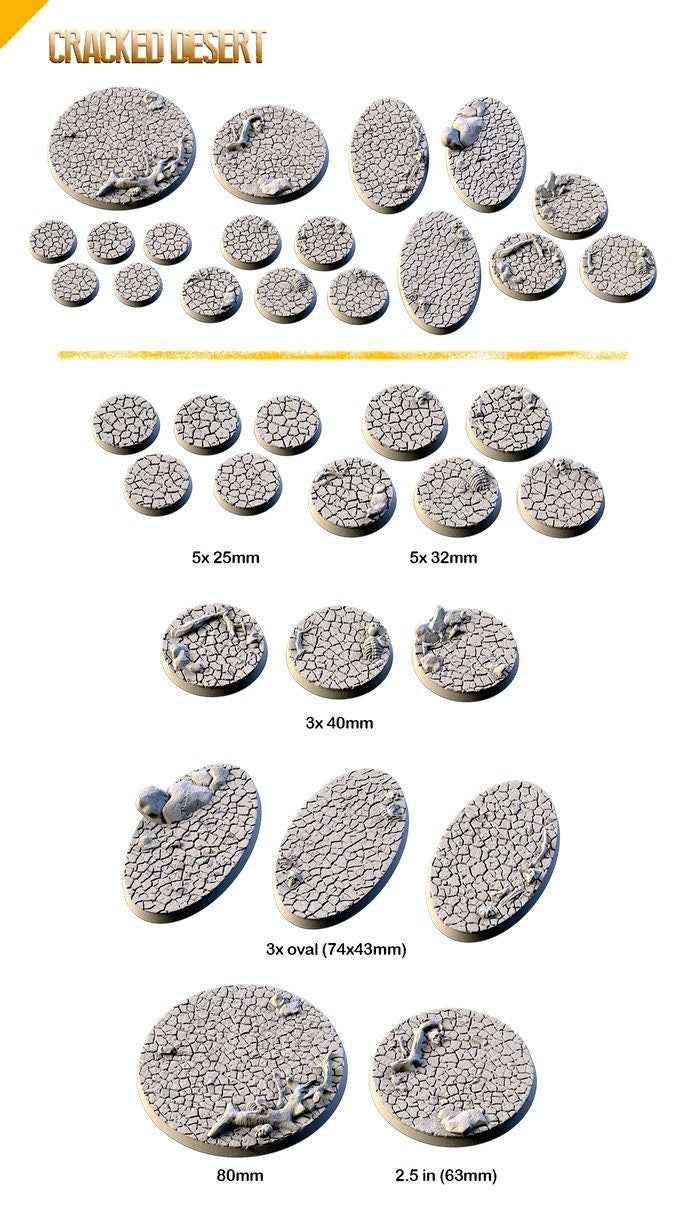 Cracked Desert Bases | 25mm | 32mm | 40mm | Txarli Factory | Magnetizable Scenic Textured Round