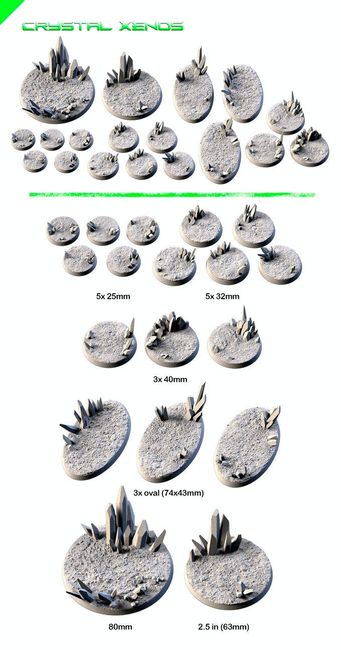 Crystal Xenos Bases | 25mm | 32mm | 40mm | Txarli Factory | Magnetizable Scenic Textured Round