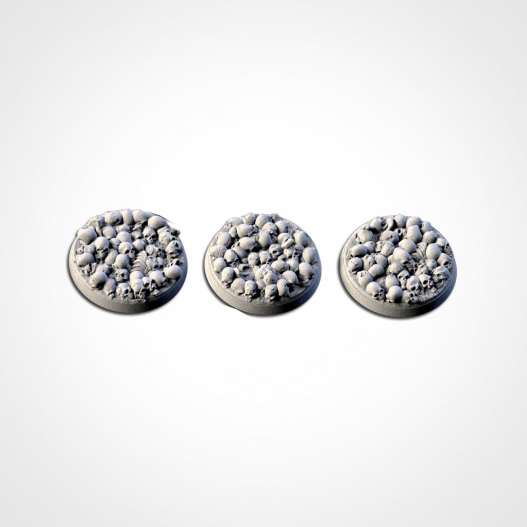 Death Skull Bases | 25mm | 32mm | 40mm | Txarli Factory | Magnetizable Scenic Textured Round