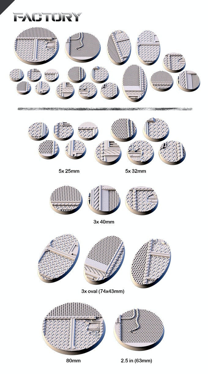 Factory Bases | 25mm | 32mm | 40mm | Txarli Factory | Magnetizable Scenic Textured Round