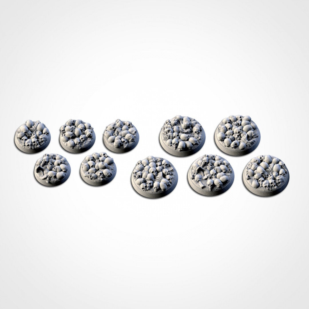 Death Skull Bases | 25mm | 32mm | 40mm | Txarli Factory | Magnetizable Scenic Textured Round