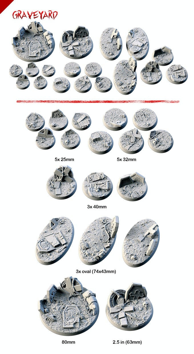 Graveyard Bases | 25mm | 32mm | 40mm | Txarli Factory | Magnetizable Scenic Textured Round