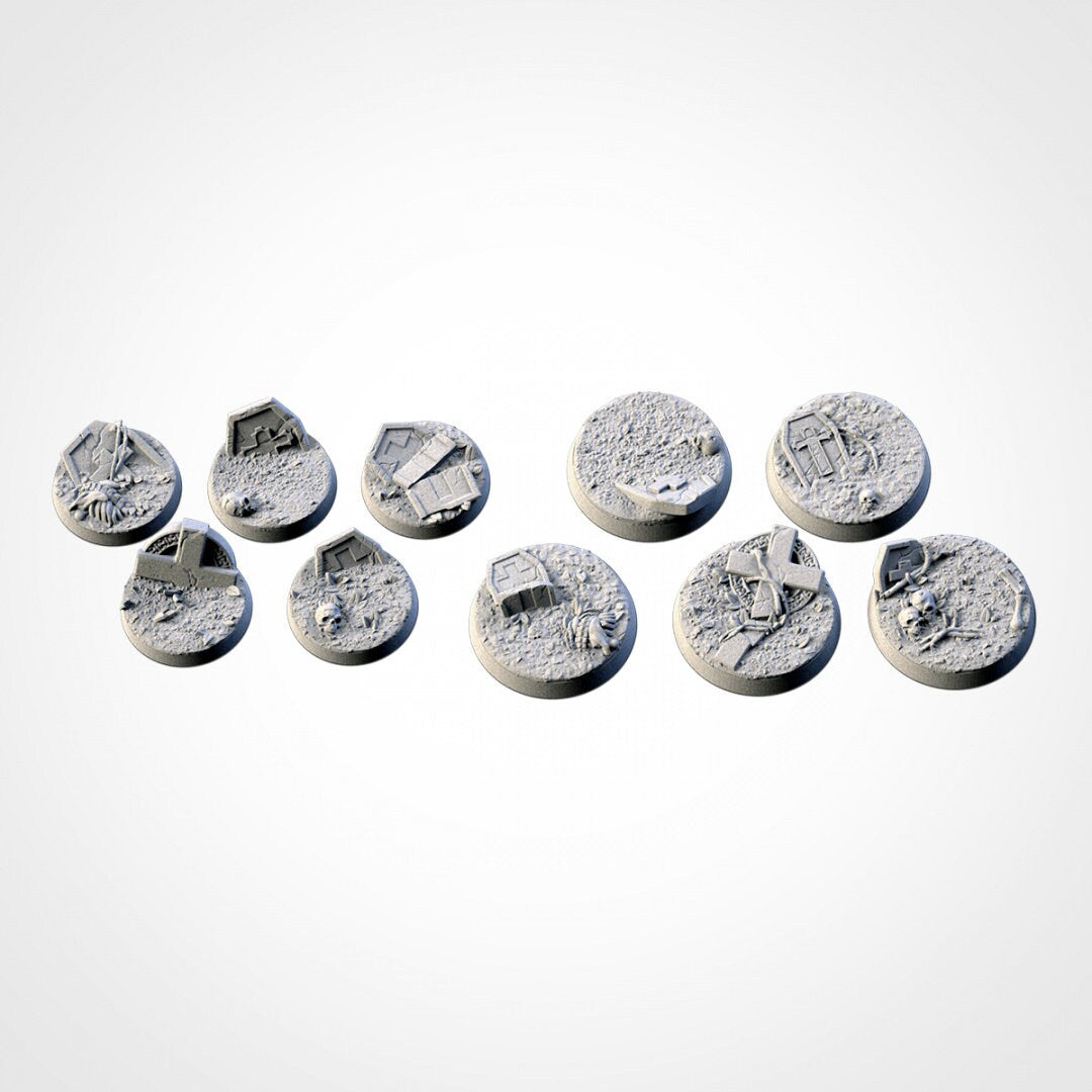 Graveyard Bases | 25mm | 32mm | 40mm | Txarli Factory | Magnetizable Scenic Textured Round