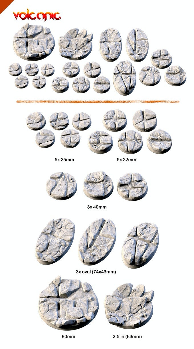 Volcanic Bases | 25mm | 32mm | 40mm | Txarli Factory | Magnetizable Scenic Textured Round