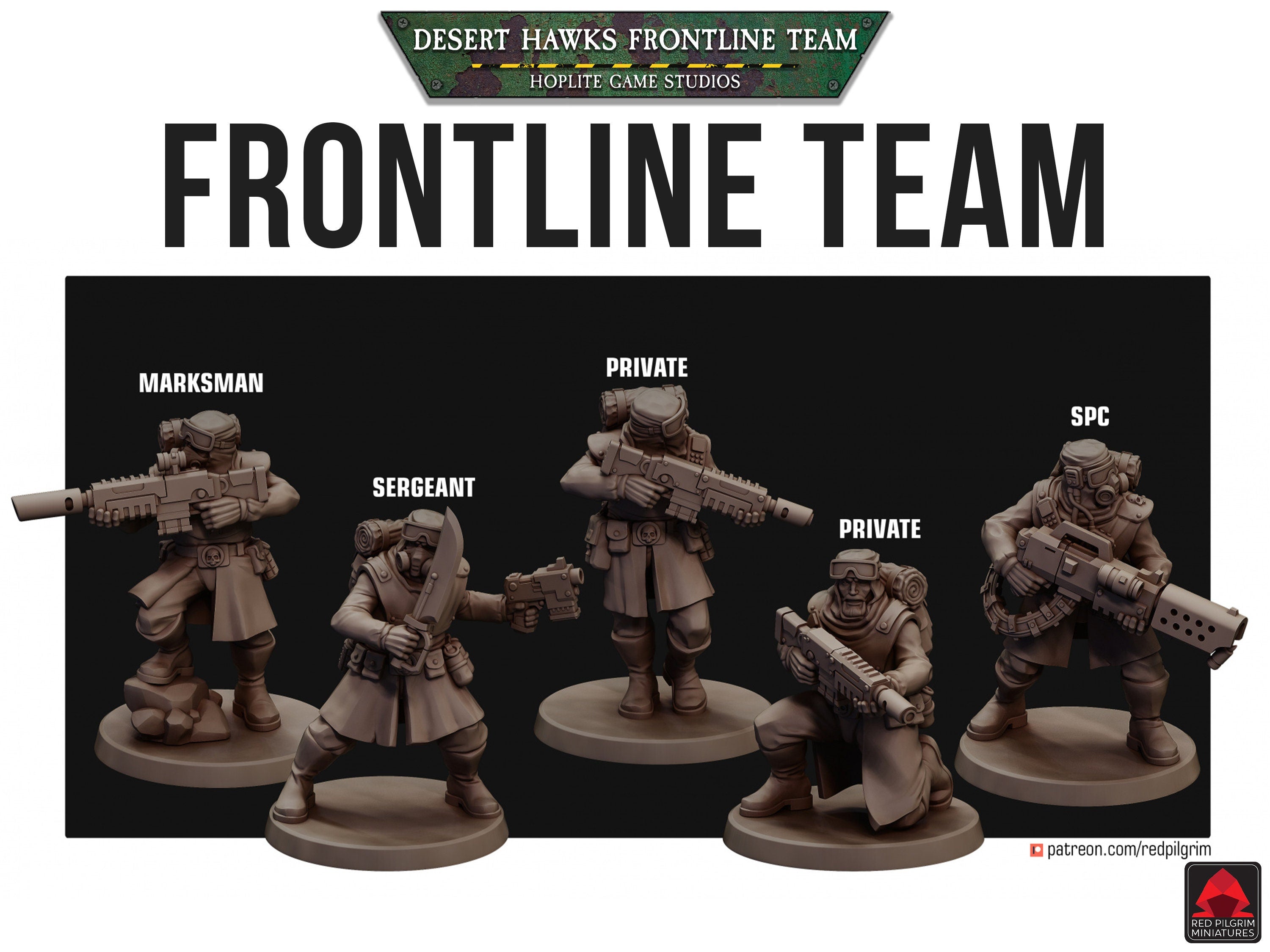 Equipo de primera línea de los Desert Hawks | Miniaturas de Red Pilgrim | 28 mm