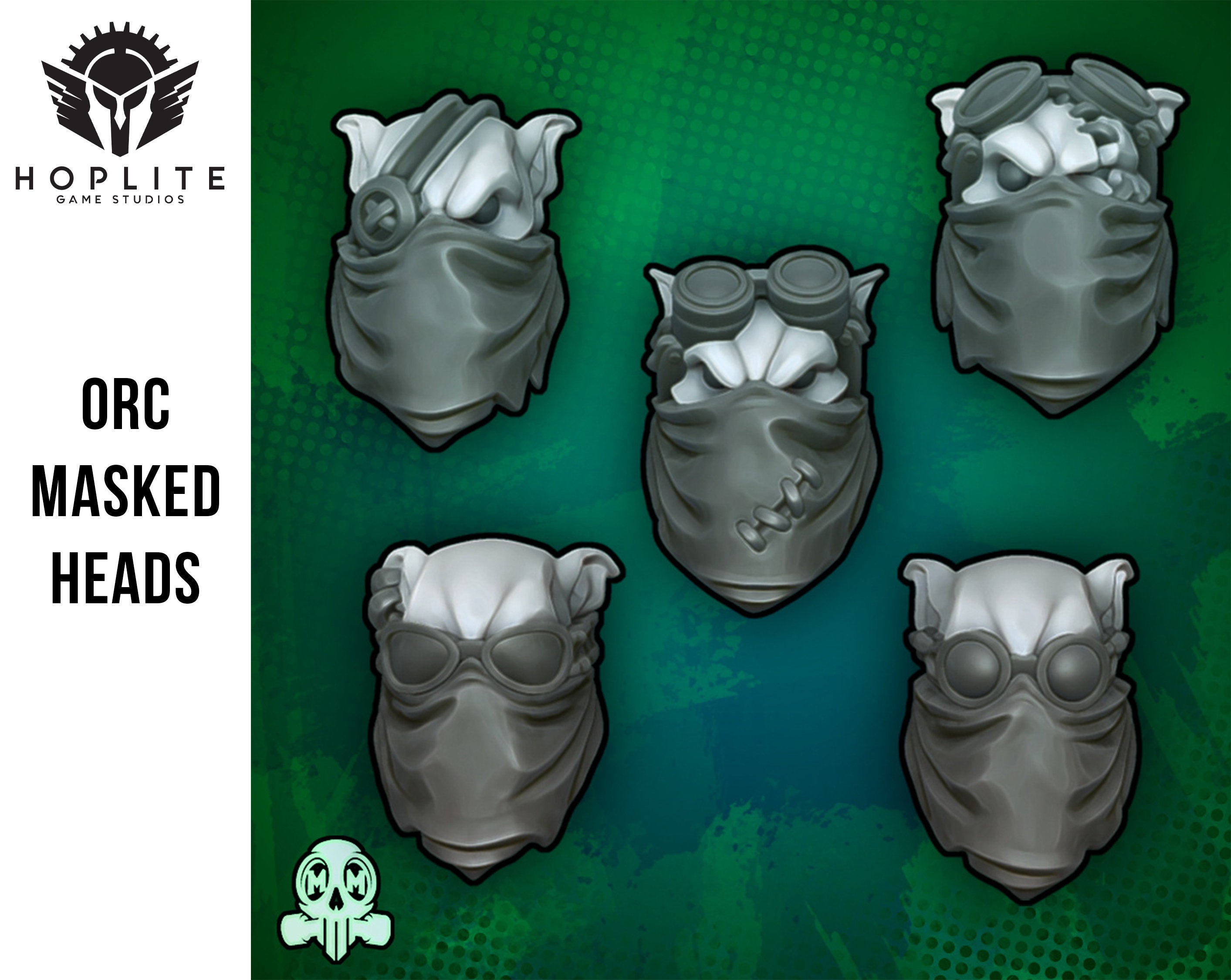 Masked Orc Heads, x10 | Space Orcs | Greenskin Orks |Malicious Miniatures