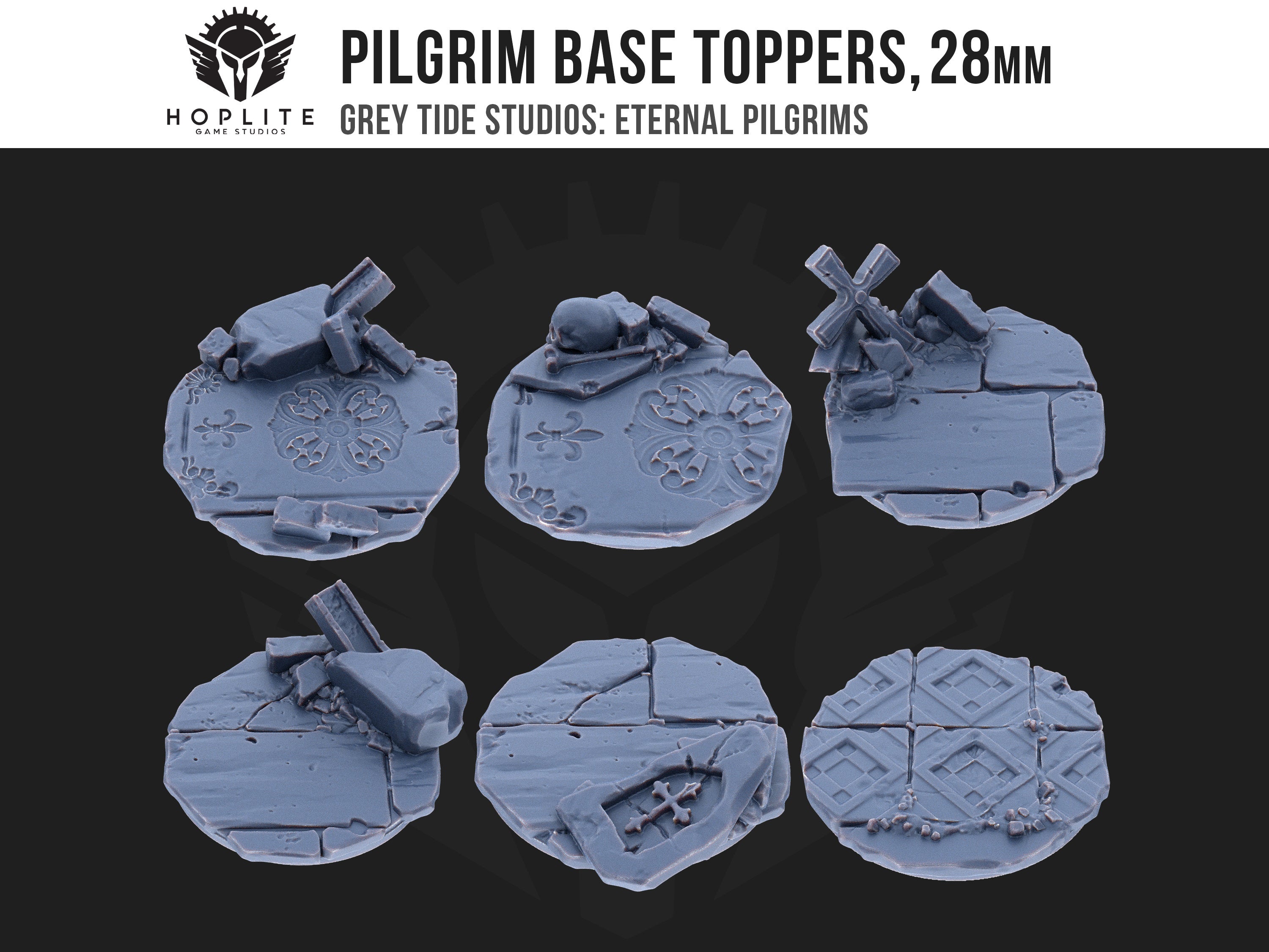 Adornos de base de peregrino, 28 mm (x6) | Estudios de marea gris | Peregrinos eternos | Piezas y brocas de conversión