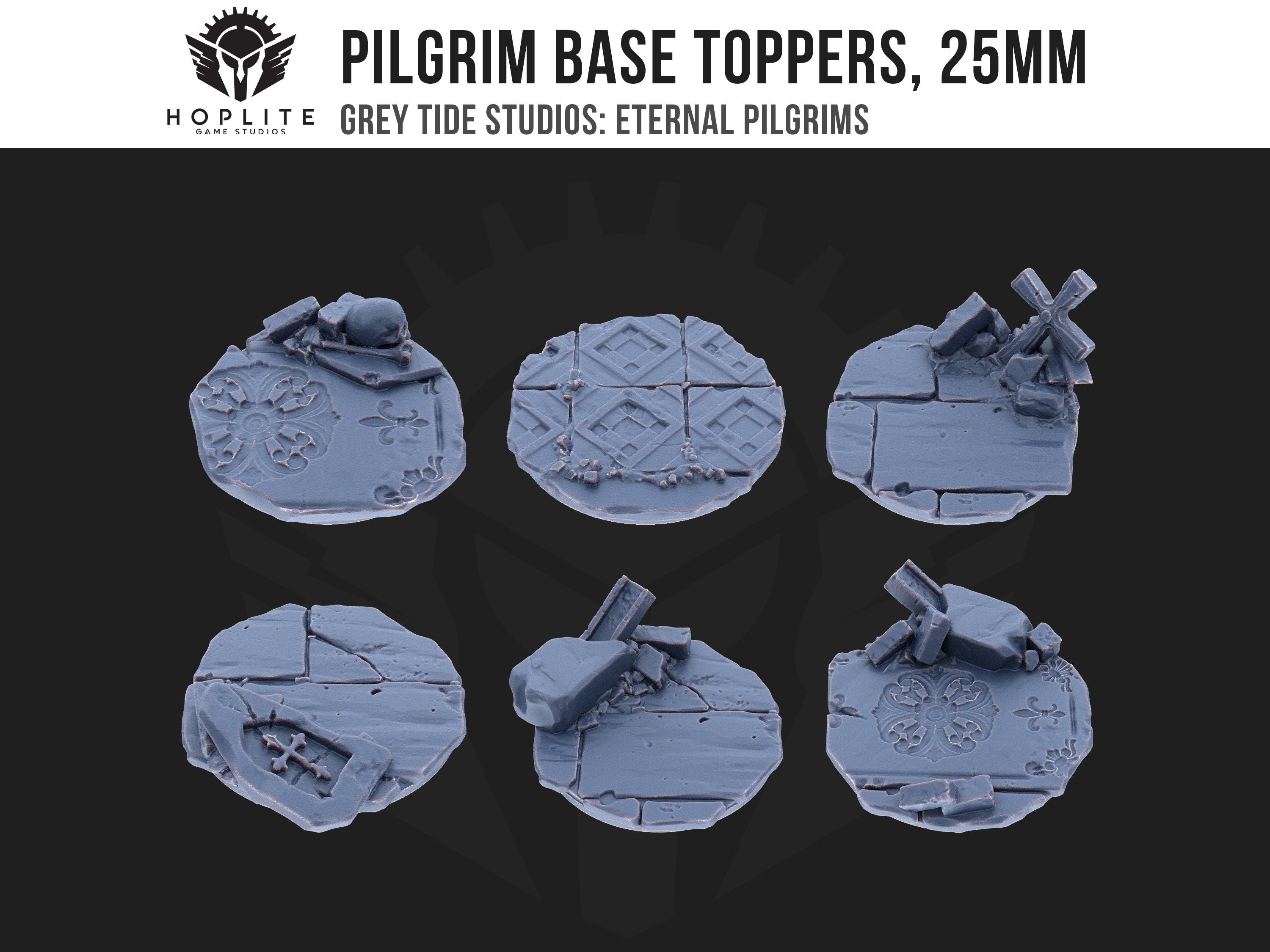 Adornos de base de peregrino, 25 mm (x6) | Estudios de marea gris | Peregrinos eternos | Piezas y brocas de conversión