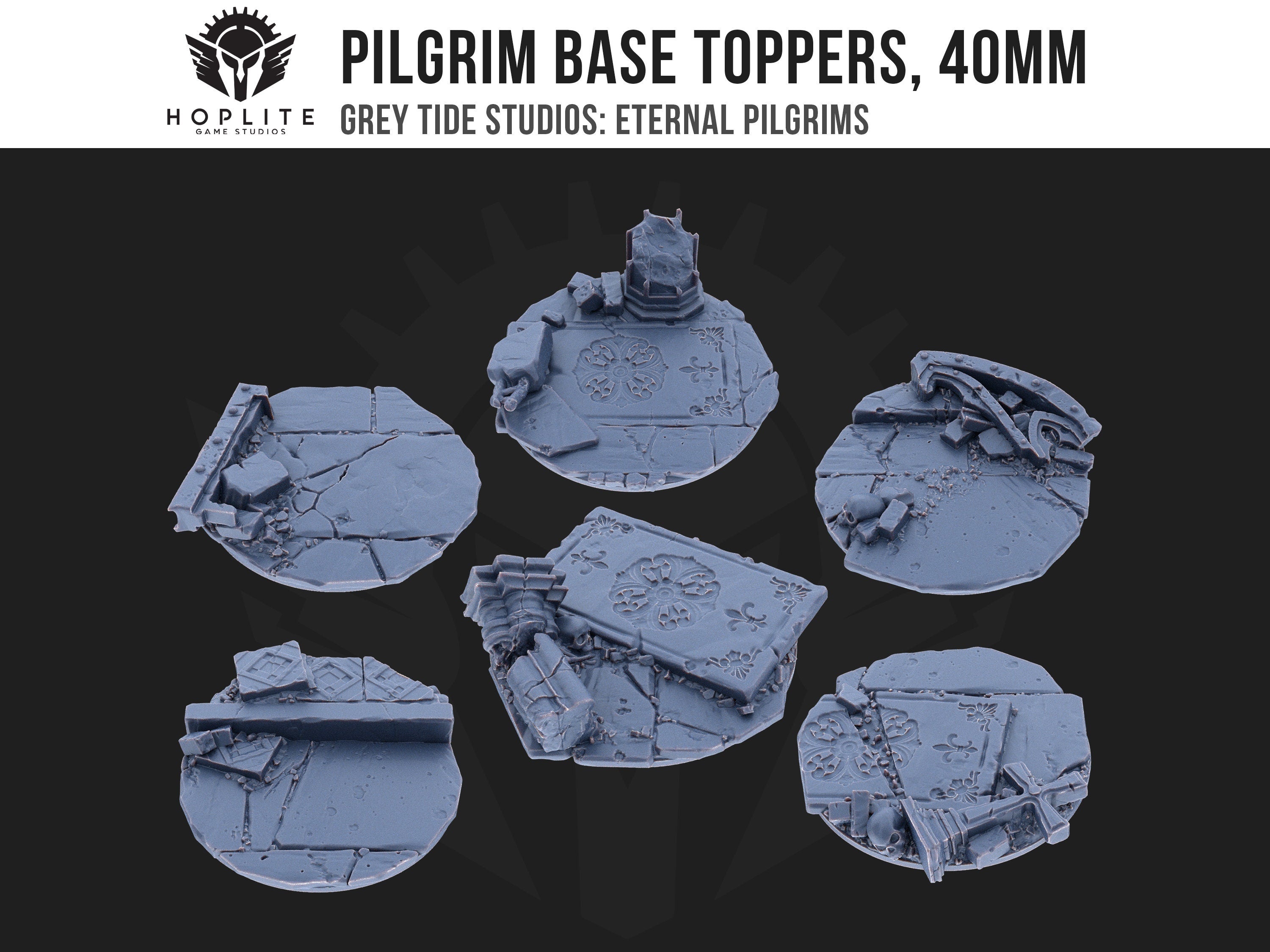 Adornos de base de peregrino, 40 mm (x6) | Estudios de marea gris | Peregrinos eternos | Piezas y brocas de conversión