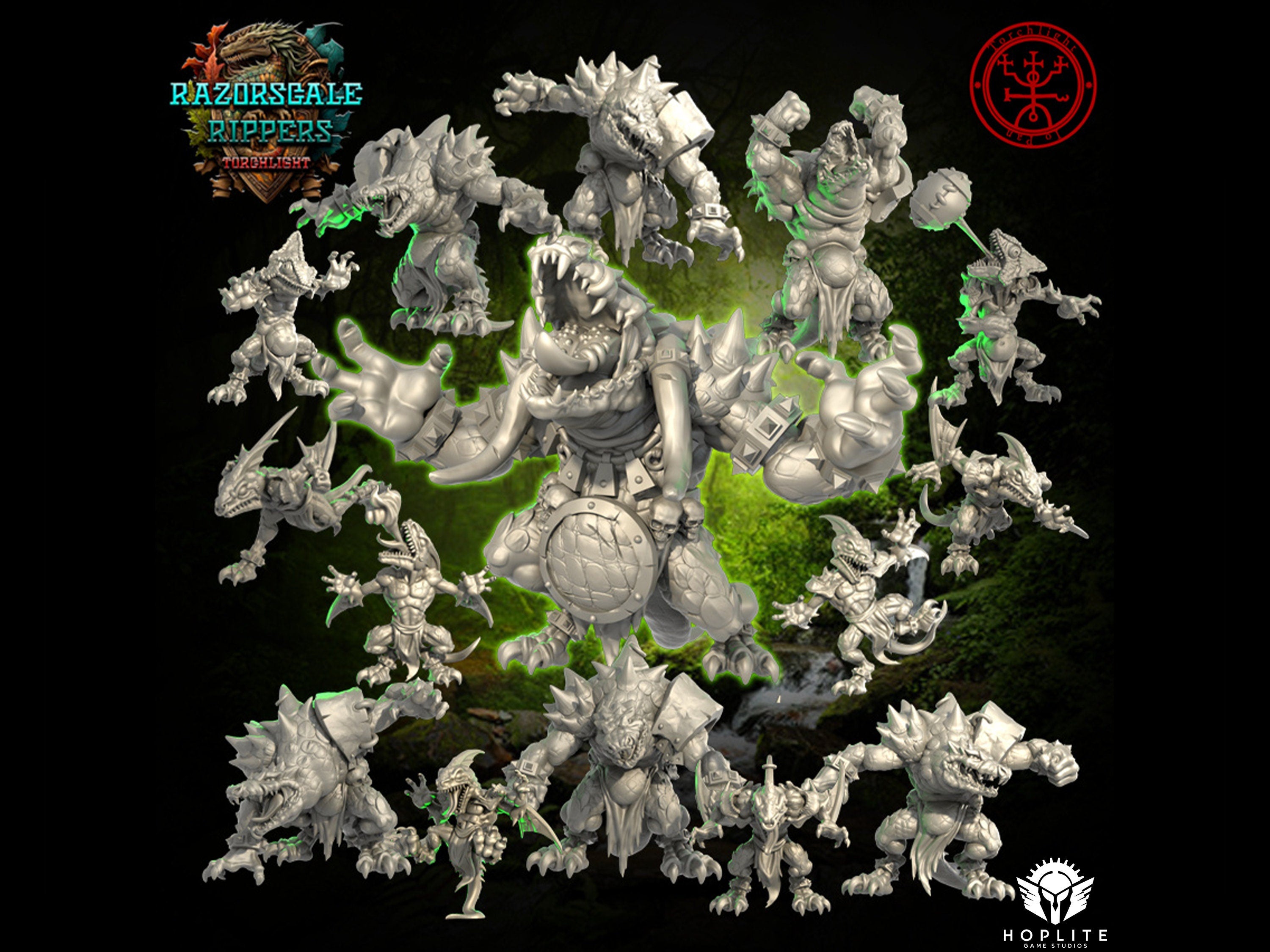 The Razorscale Rippers - Equipo de fútbol de fantasía Lizardmen - 15 jugadores - Modelos de antorchas