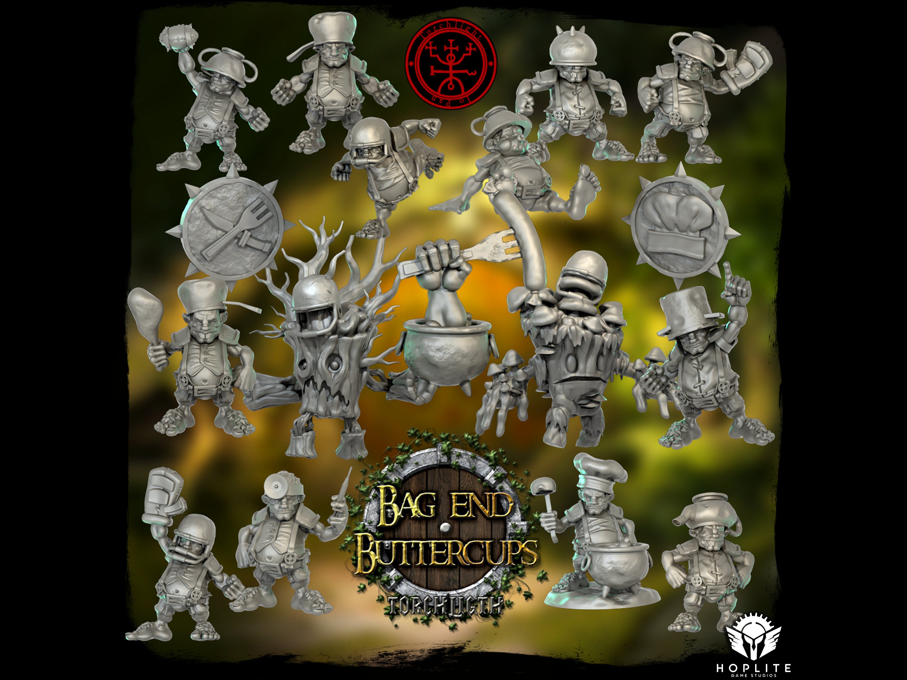 The Bag End Buttercups - Equipo de fútbol de fantasía Halfling - 16 jugadores - Modelos de antorchas