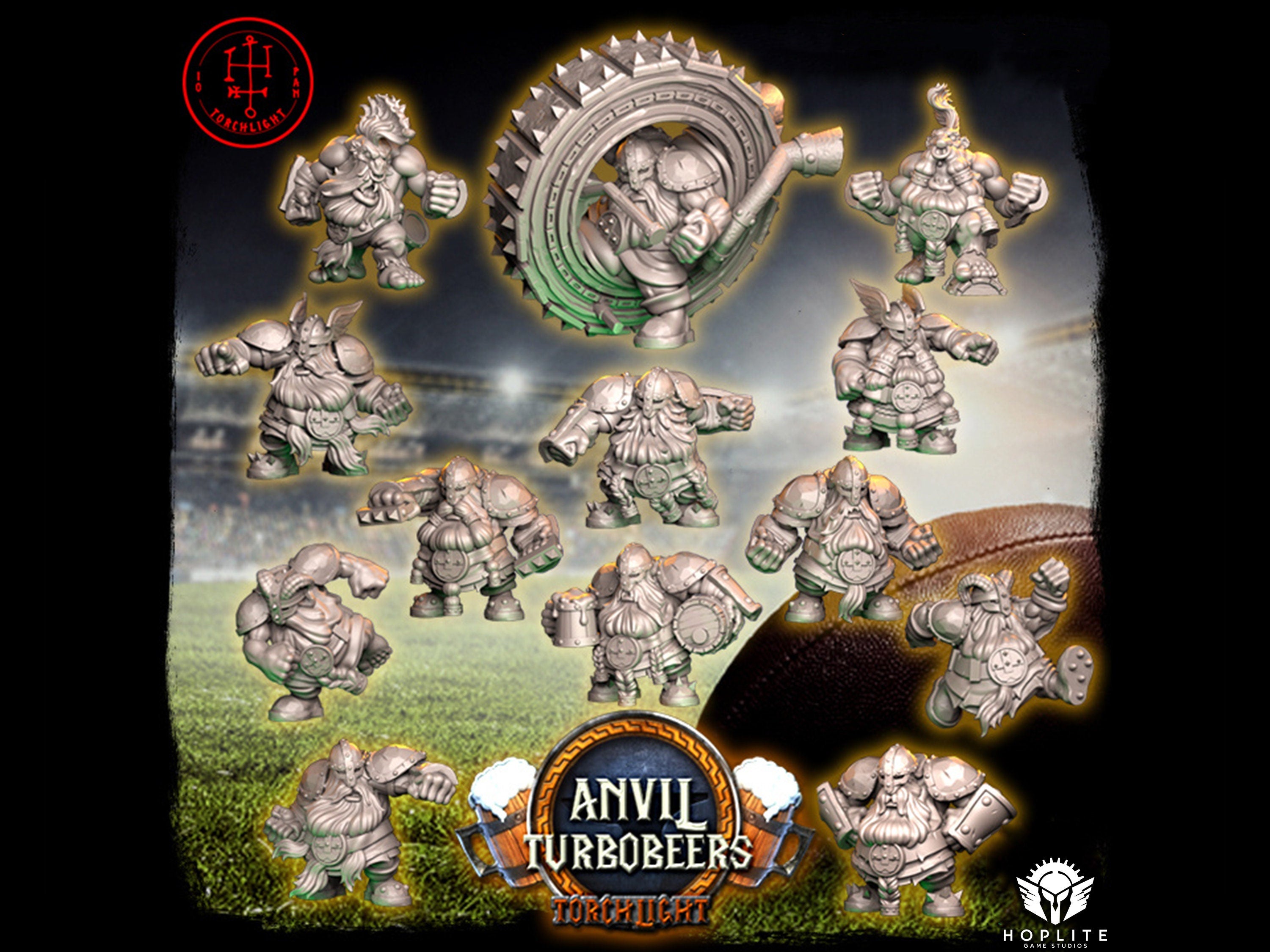 The Anvil Turbobeers - Equipo de fútbol de fantasía enano - 15 jugadores - Torchlight Models